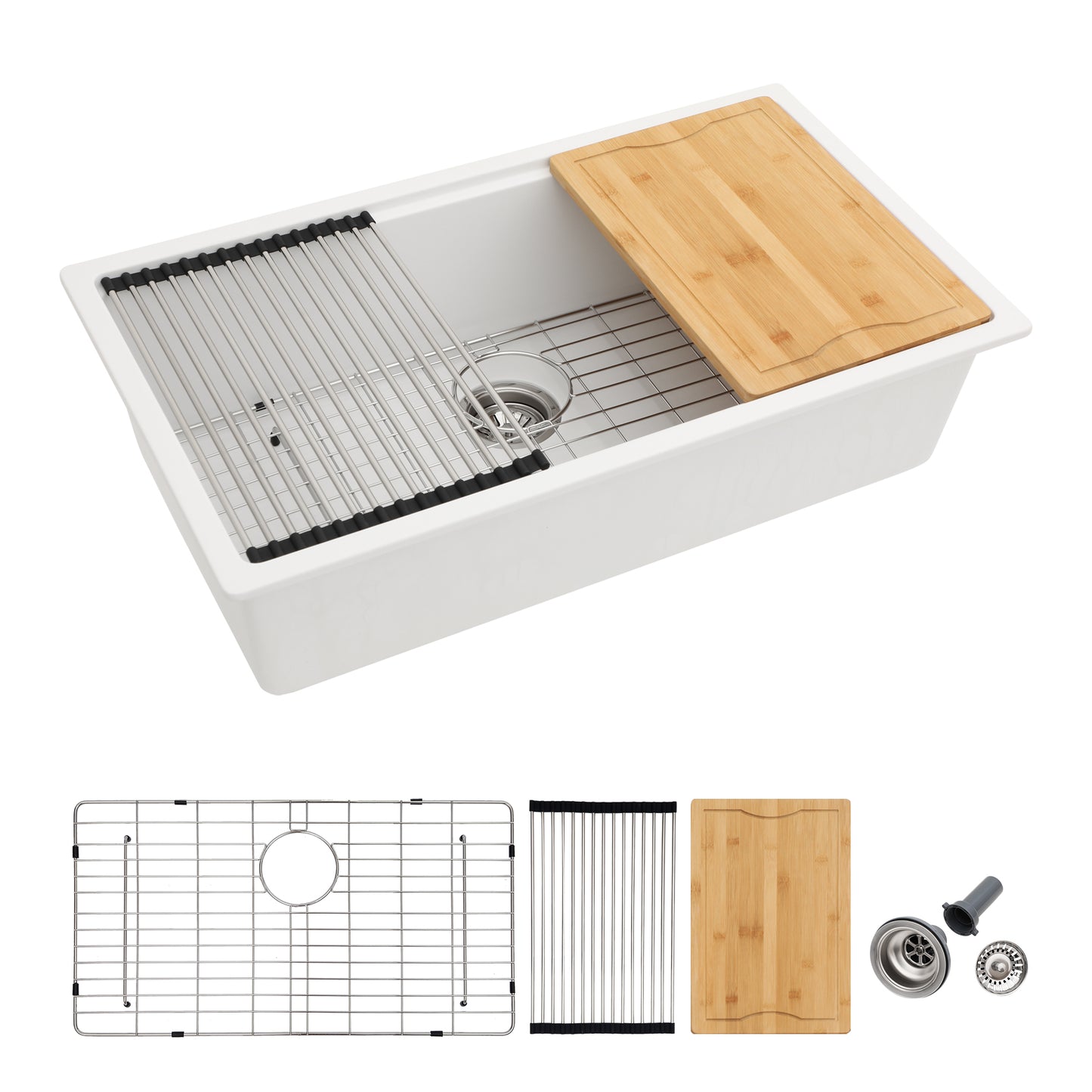 Dcolora White Kitchen Sink 30 inches Granite Composite Workstation Undermount Single Bowl Quartz Kitchen Sink 30"W x 19"D x 10"H, DC-GU7754