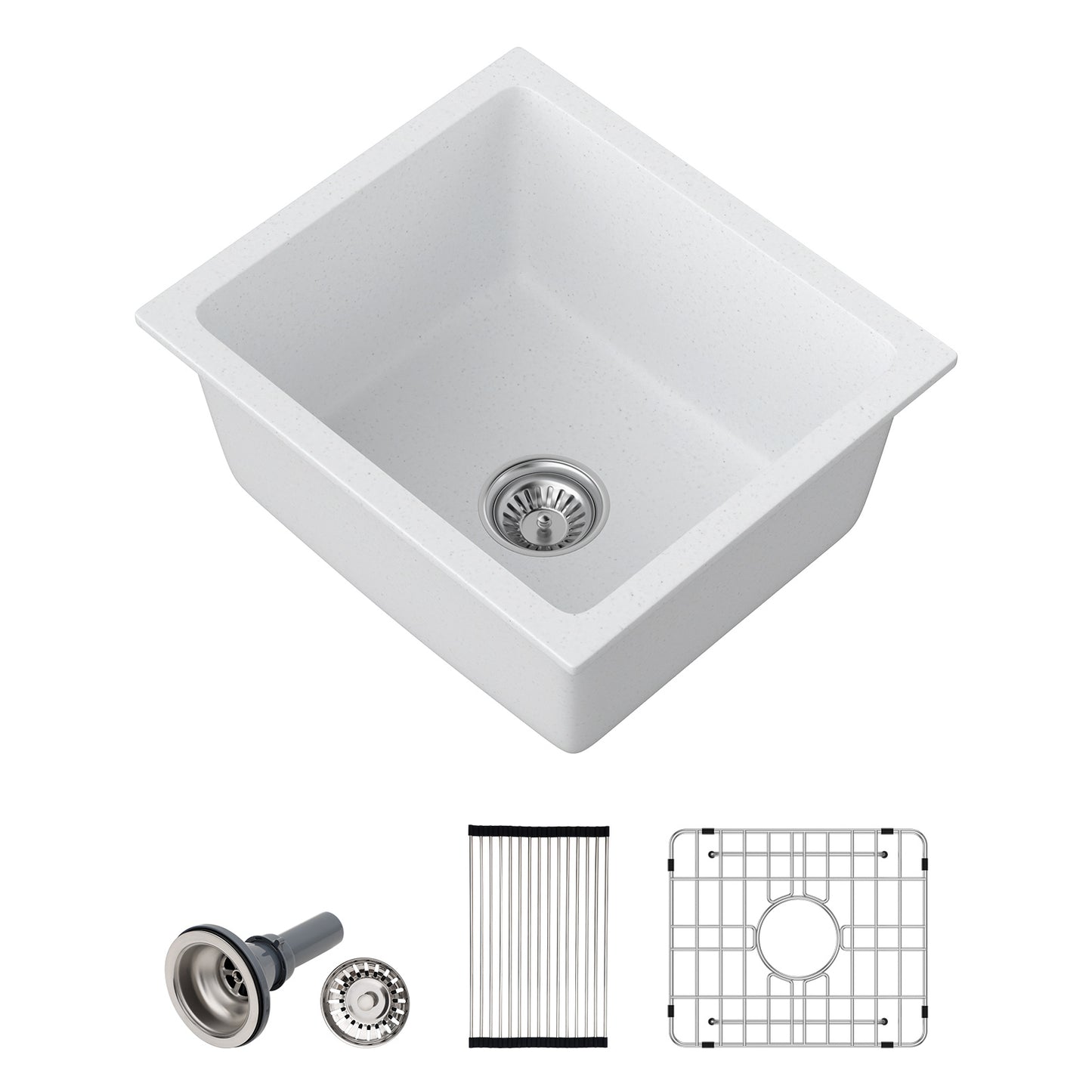 Dcolora 18 Inch Undermount Small Bar Sink Single Bowl Kitchen Sink White Granite Composite Wet Bar Sink 18"W×16"D×9"H,DC-GUW002