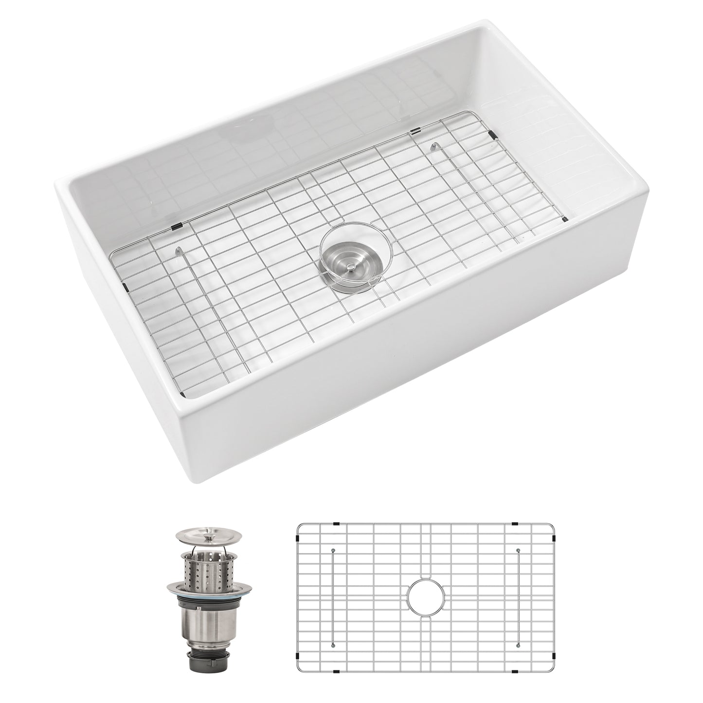 Dcolora 33 Inch Farmhouse Sink 33 Inch White, Apron Front Kitchen Sink White Fireclay Ceramic Porcelain Single Bowl Farm Kitchen Sink Basin DC-A7763
