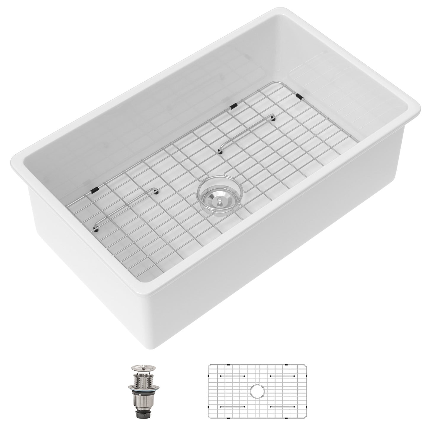 Dcolora 32"x19" White Kitchen Sink Undermount Large Single Bowl Dual Mount White Ceramic Porcelain Fireclay Sink Basin Under Counter Sink