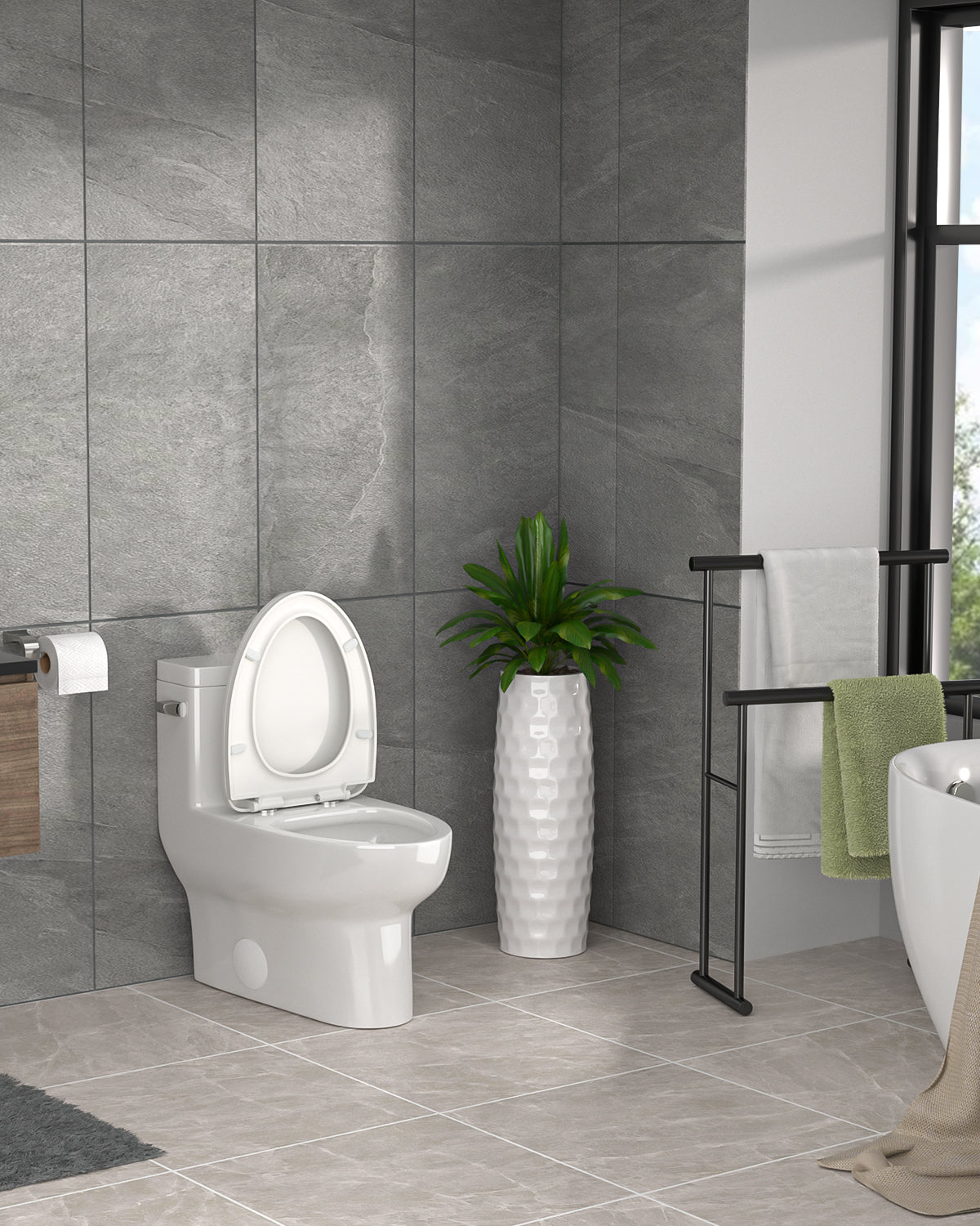 Dcolora One Piece Toilet Single Flush 1.28 GPF Siphonic Flushing Bathroom Modern Comfort Height White Ceramic Standard Compact Tall Elongated Toilet, 12" Rough-in, DC-O8811