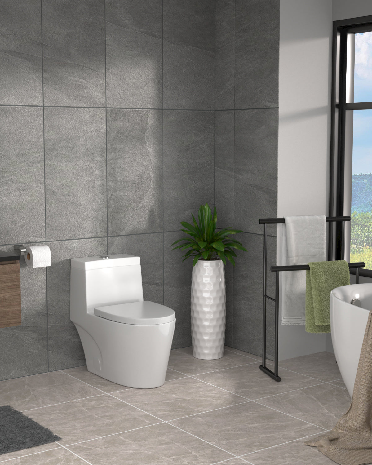 Dcolora Bathroom Modern Elongated One Piece Toilet With Soft Closing Seat, Efficient 1.1/1.6GPF Dual Flush, 12"Rough In DC-OPT154 Ivory White, 27.6 x 16.1 x 26.4
