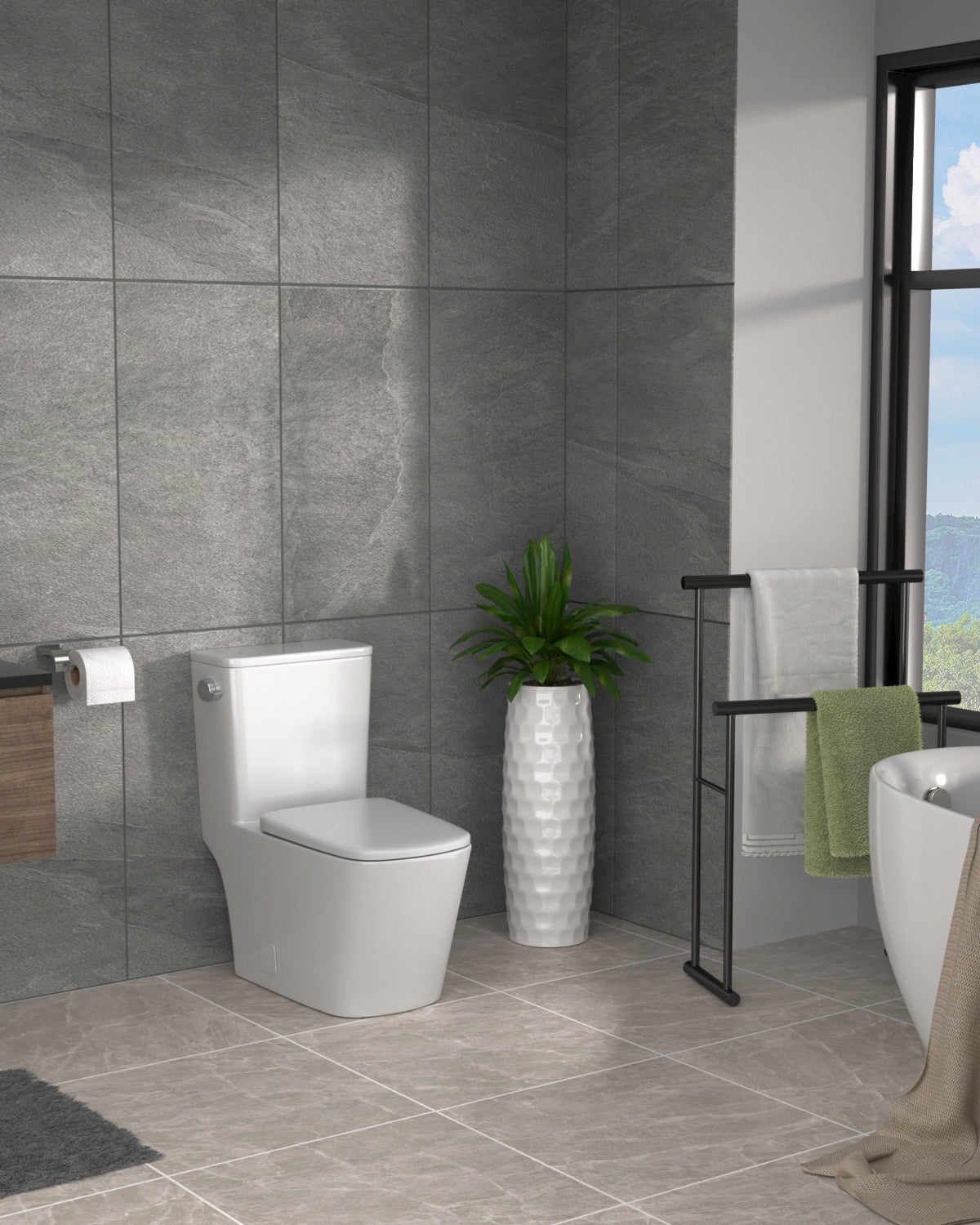Dcolora One Piece Toilet Cyclone Single Flush 1.28 GPF Side Press Powerful Single Flush,With Soft Closing Seat And Comfort High Seat 12”Rough-In, DC-OPT155, 28.1" x 15.7" x 25.2" Ivory White