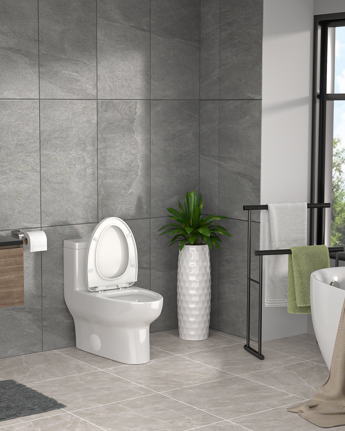 Dcolora One Piece Toilet Dual Flush 1.1/1.6 GPF Siphonic Flushing Bathroom Modern Comfort Height White Ceramic Compact Tall Toilet, 12" Rough-in, DC-O8812