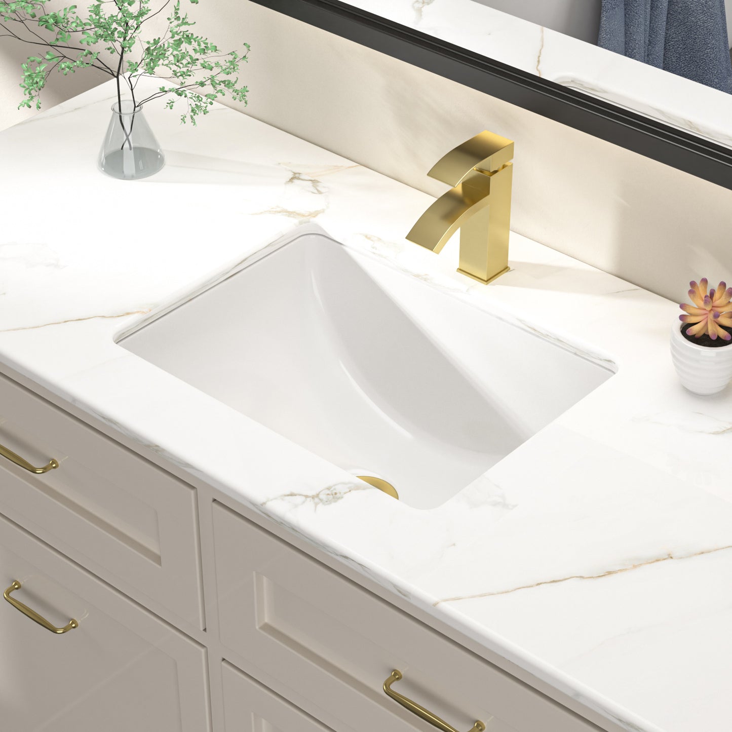Dcolora Undermount Bathroom Sink Rectangle 16"x12" White Porcelain Ceramic Rectangular Vessel Sink Under Counter Lavatory Vanity Bath Sink Bowl Basin With Overflow