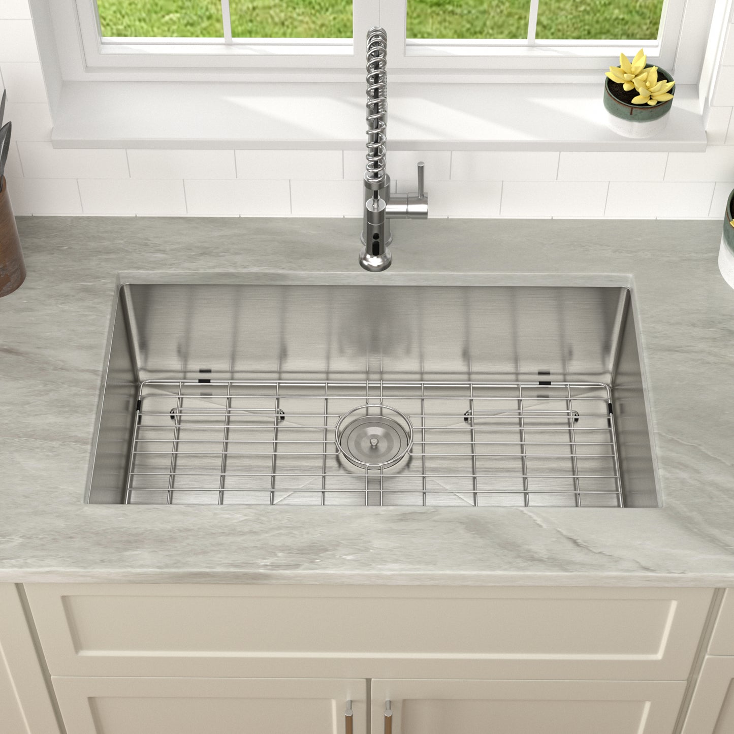 Dcolora 32 Inch Undermount Kitchen Sink 16 Gauge Hand welding 304 Stainless Steel Classic Brushed Large Single Bowl Kitchen Sink, Round Corner 32"x19"x10" DC-U7743