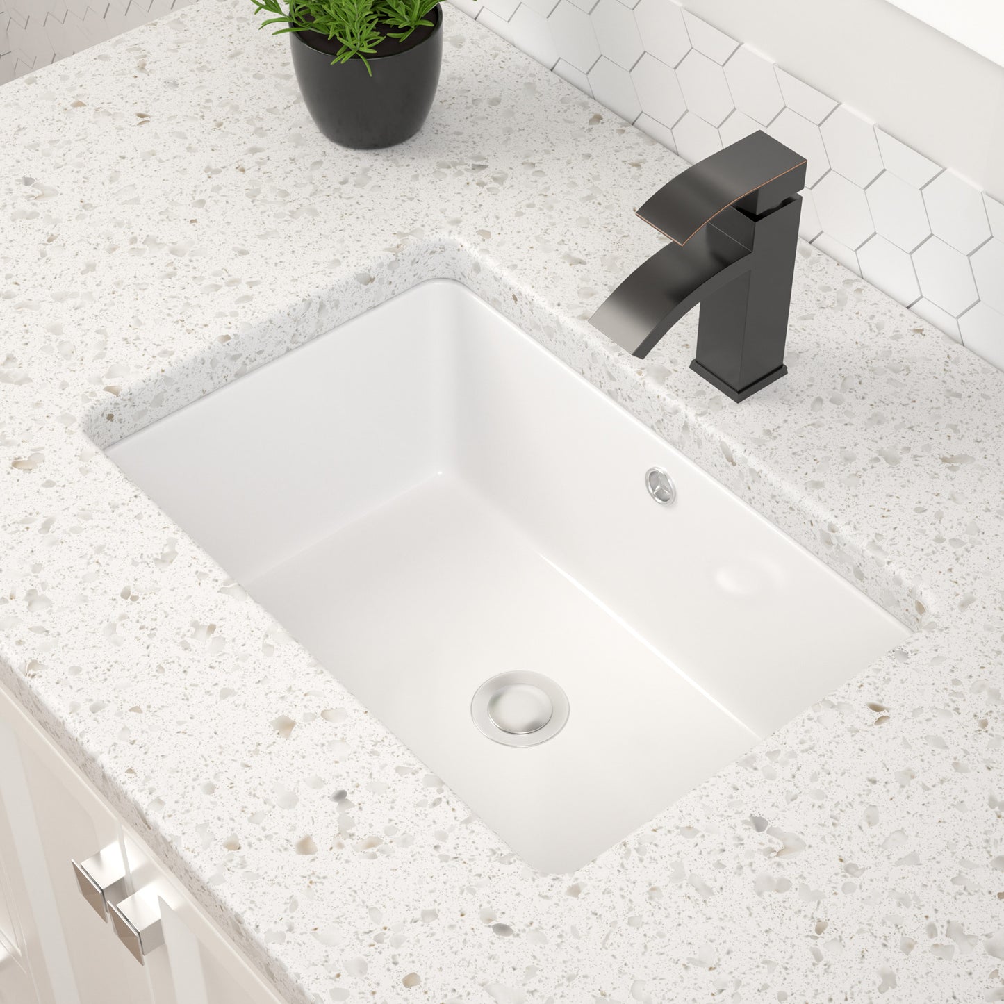 Dcolora Undermount Bathroom Sink Rectangle 16"x10" White Porcelain Ceramic Rectangular Vessel Sink Under Counter Lavatory Vanity Bath Sink Bowl Basin With Overflow
