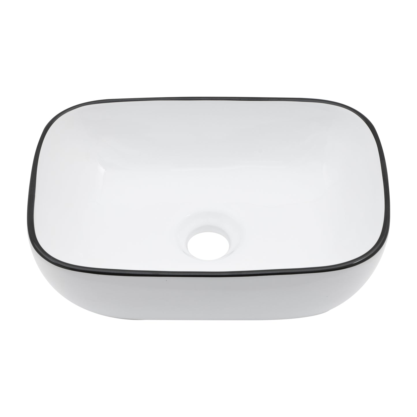 Dcolora Small Bathroom Sink 14.5” x 10” Rectangular White Ceramic Vessel Sink with Black Edge Above Counter Vanity Sink Lavatory Wash Basin Porcelain Bathroom Sink,DC-VS0002