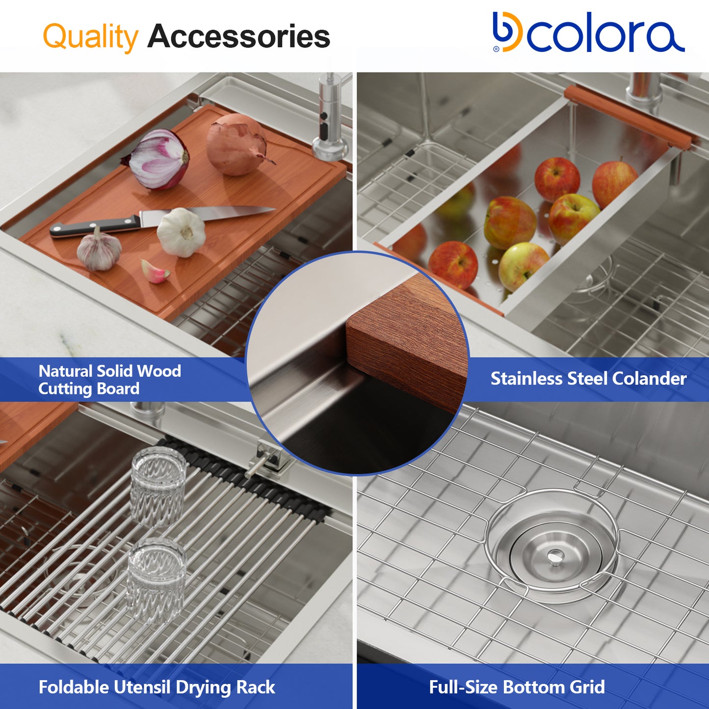 Dcolora 33x22 Drop In Kitchen Sink Splash Guard Stainless Steel Single Bowl Topmount Workstation Sinks, Round Corner 33"x22"x10", DC-T7757