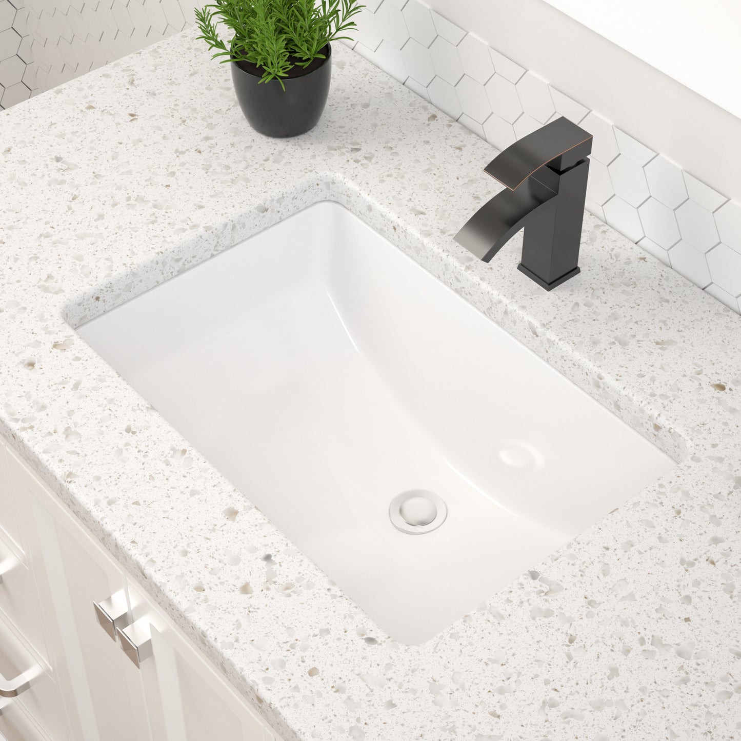 Dcolora Undermount Bathroom Sink Rectangle 17-1/2"x11" White Porcelain Ceramic Rectangular Vessel Sink Under Counter Lavatory Vanity Bath Sink Bowl Basin With Overflow