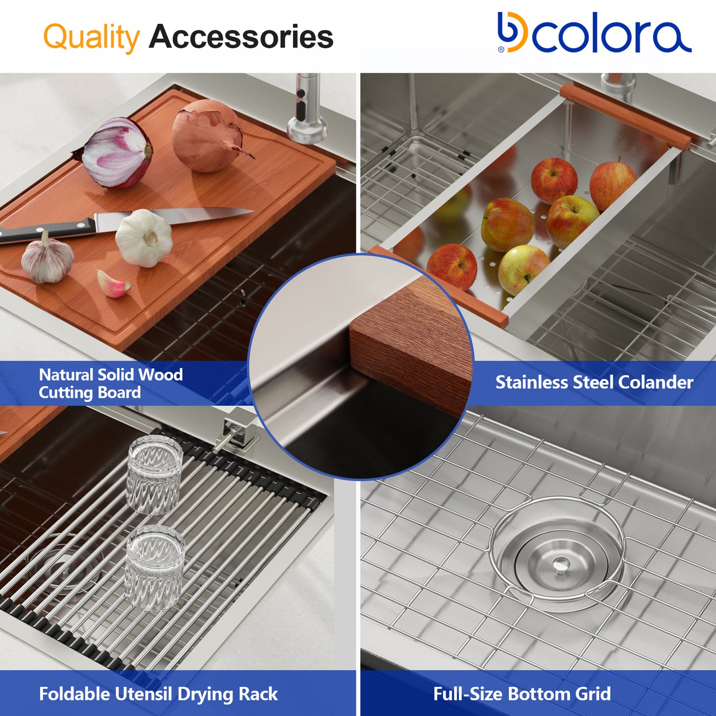 Dcolora 30x22 Inch Drop In Kitchen Sink Workstation16 Gauge Stainless Steel Sinks Single Bowl Topmount, Round Corner 30"x22"x10, DC-T7745