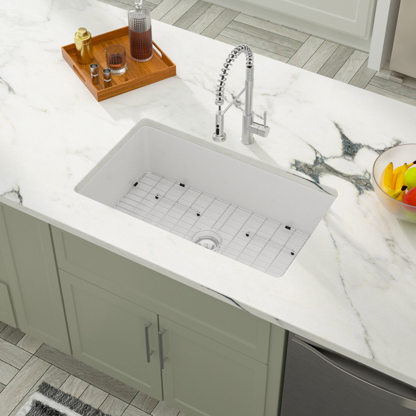 Dcolora 32"x19" White Kitchen Sink Undermount Large Single Bowl Dual Mount White Ceramic Porcelain Fireclay Sink Basin Under Counter Sink