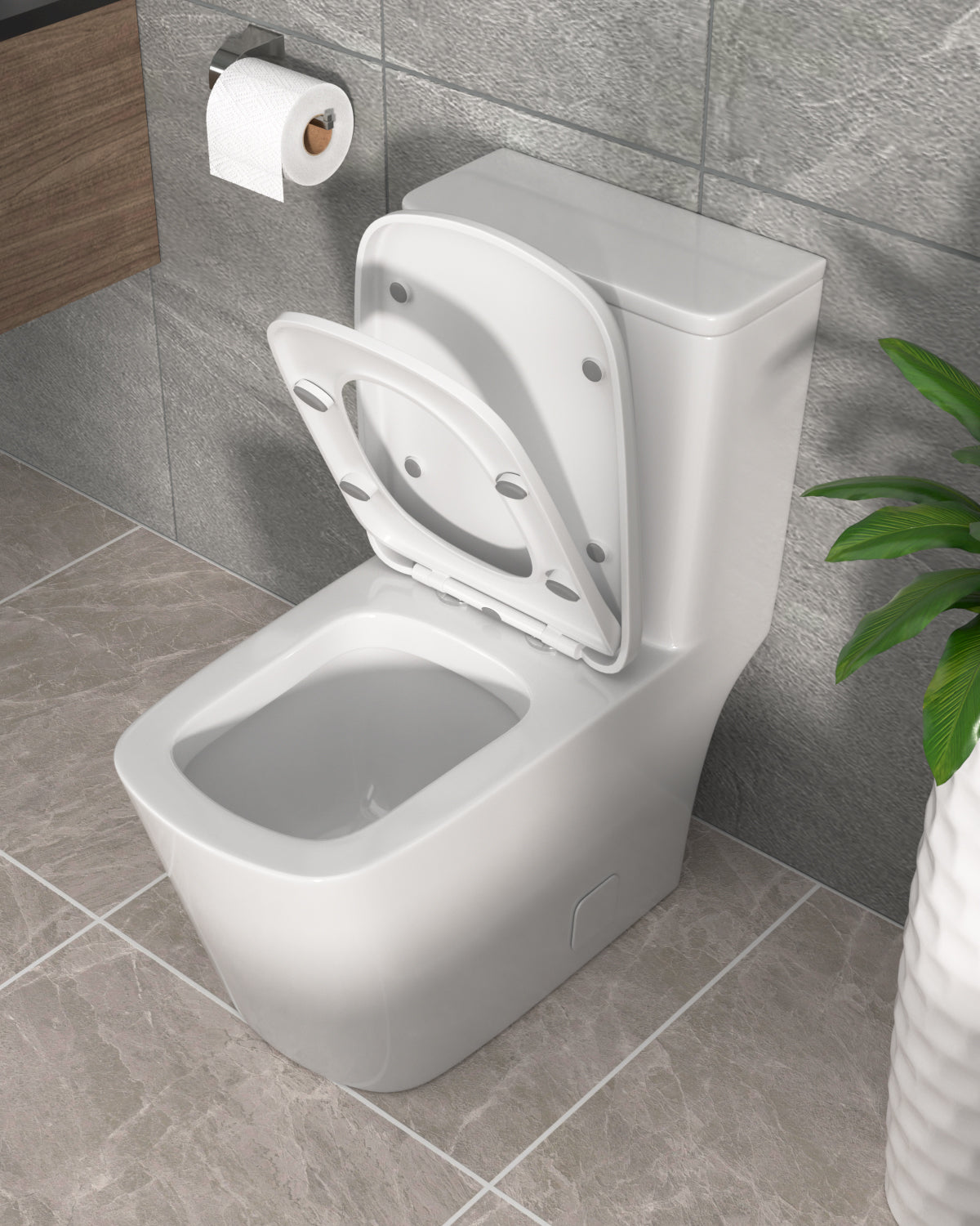 Dcolora One Piece Toilet Cyclone Single Flush 1.28 GPF Side Press Powerful Single Flush,With Soft Closing Seat And Comfort High Seat 12”Rough-In, DC-OPT155, 28.1" x 15.7" x 25.2" Ivory White
