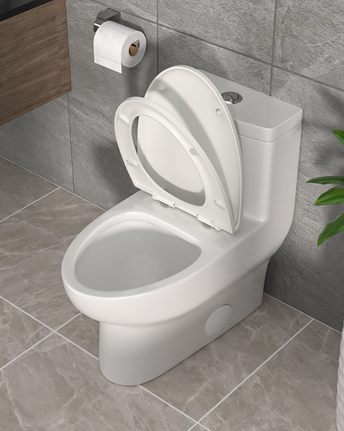 Dcolora One Piece Toilet Dual Flush 1.1/1.6 GPF Siphonic Flushing Bathroom Modern Comfort Height White Ceramic Compact Tall Toilet, 12" Rough-in, DC-O8812