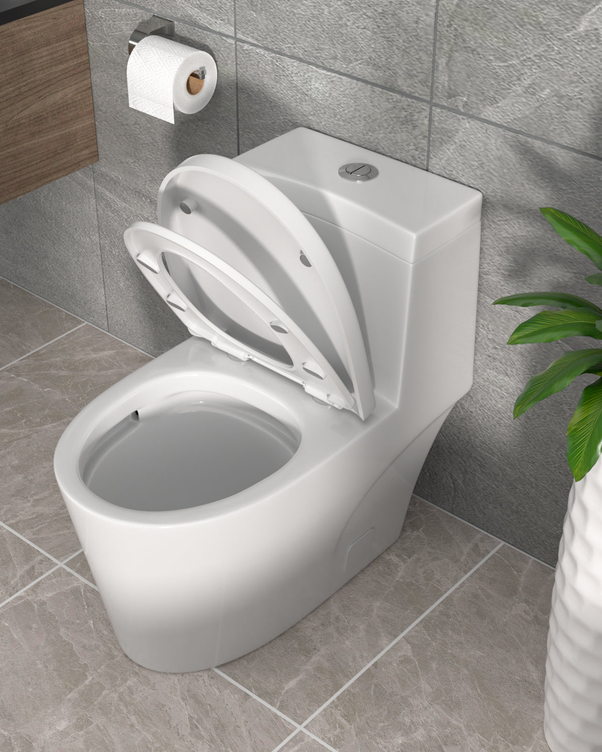 Dcolora Bathroom Modern Elongated One Piece Toilet With Soft Closing Seat, Efficient 1.1/1.6GPF Dual Flush, 12"Rough In DC-OPT154 Ivory White, 27.6 x 16.1 x 26.4