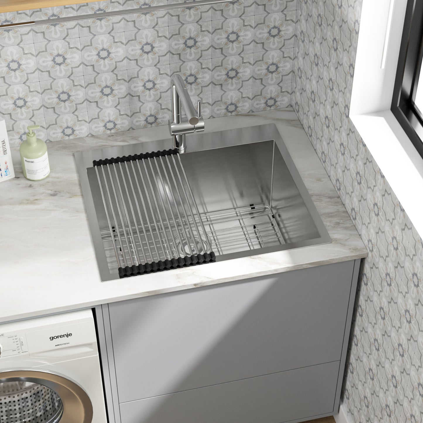 Dcolora 25x22 Inch Drop in Laundry Room Sink 12 Inch Deep 304 Stainless Steel 16 Gauge Utility Sink Single Bowl Kitchen Sink DC-L7701, 25”x 22”x 12”