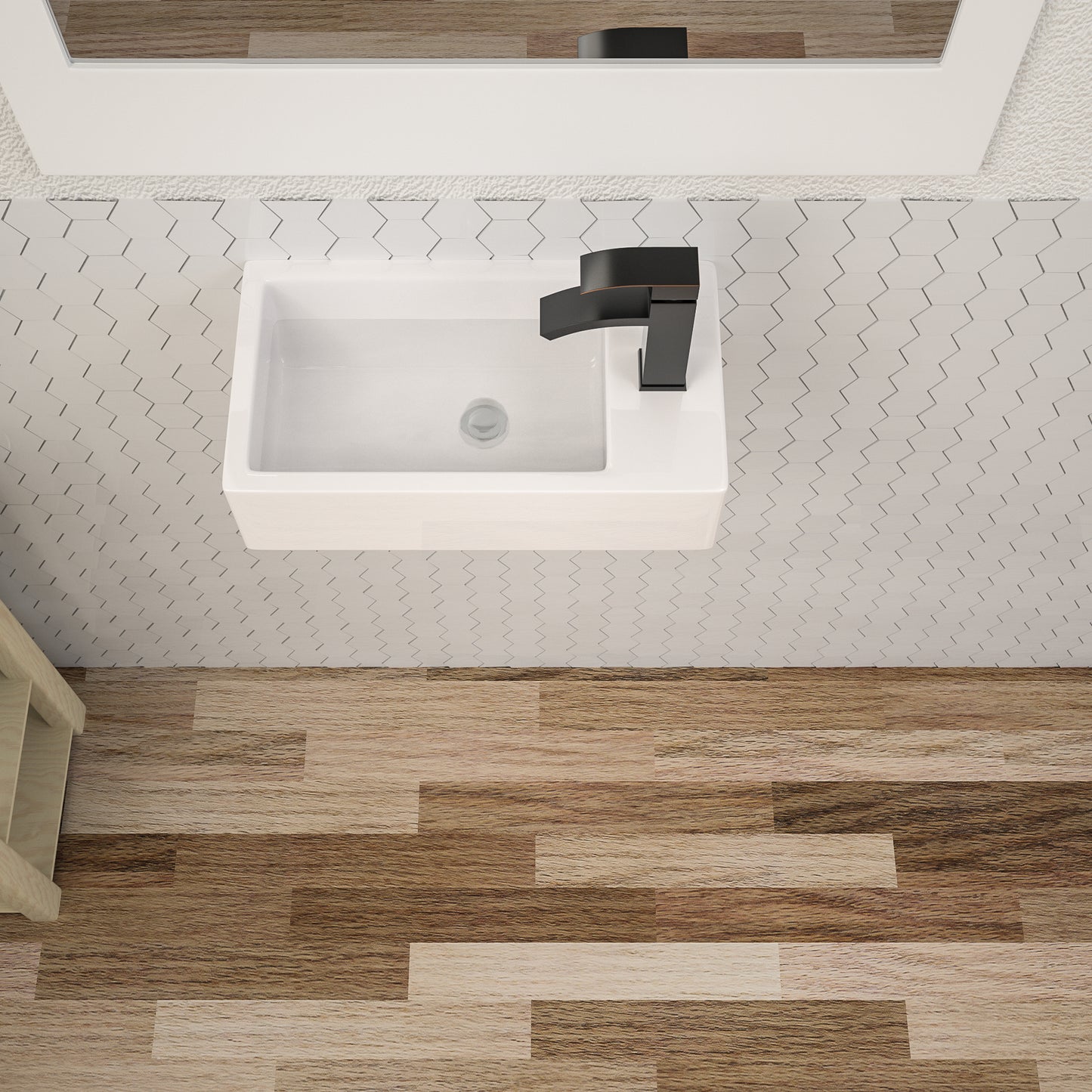 Floating Vessel Sink, Dcolora 18"x10" Small Wall Mounted Bathroom Sink Floating Rectangle White Ceramic Porcelain Bathroom Sink, Right Hand