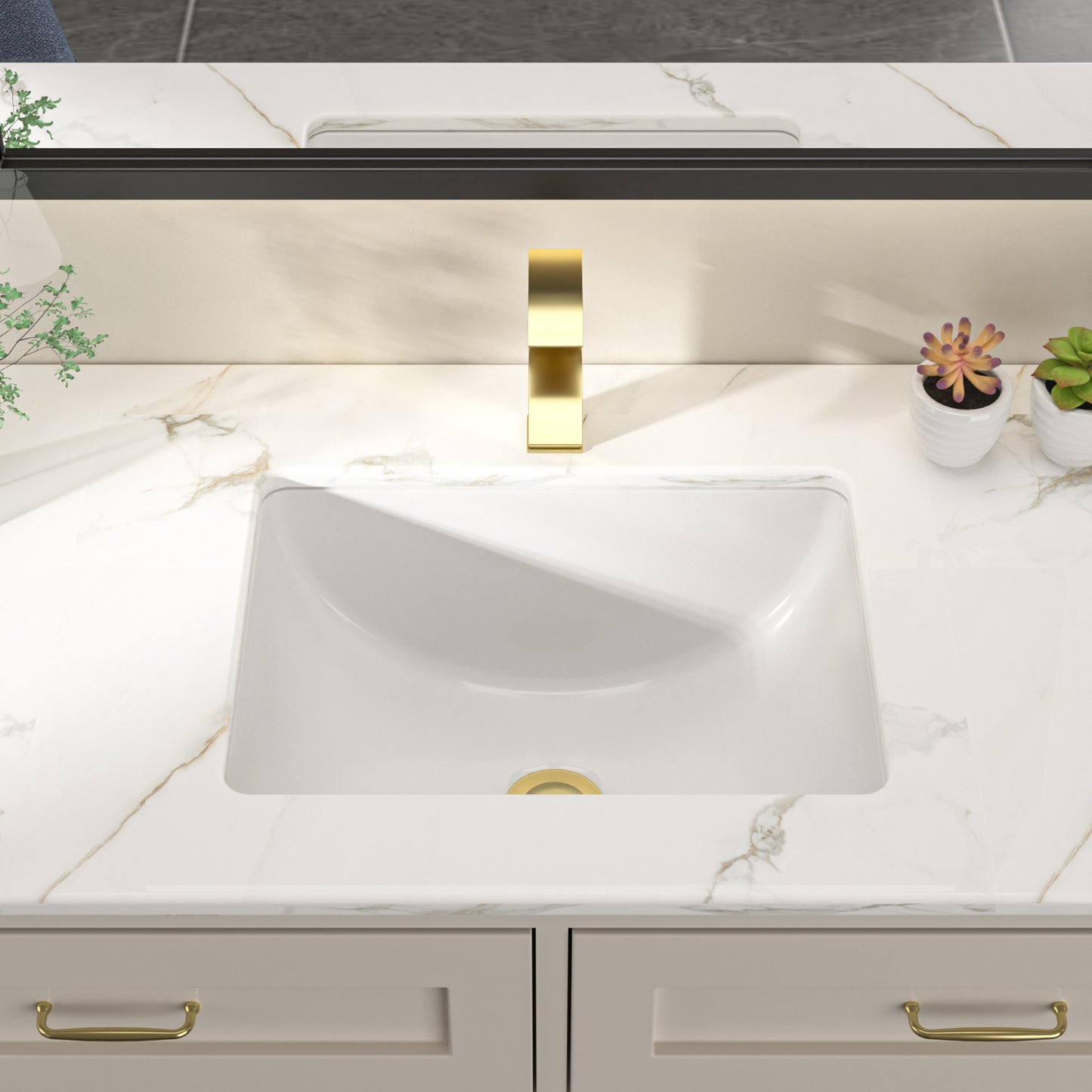 Dcolora Undermount Bathroom Sink Rectangle 16"x12" White Porcelain Ceramic Rectangular Vessel Sink Under Counter Lavatory Vanity Bath Sink Bowl Basin With Overflow