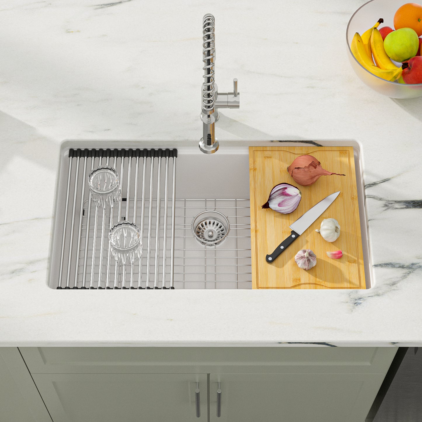 Dcolora White Kitchen Sink 30 inches Granite Composite Workstation Undermount Single Bowl Quartz Kitchen Sink 30"W x 19"D x 10"H, DC-GU7754