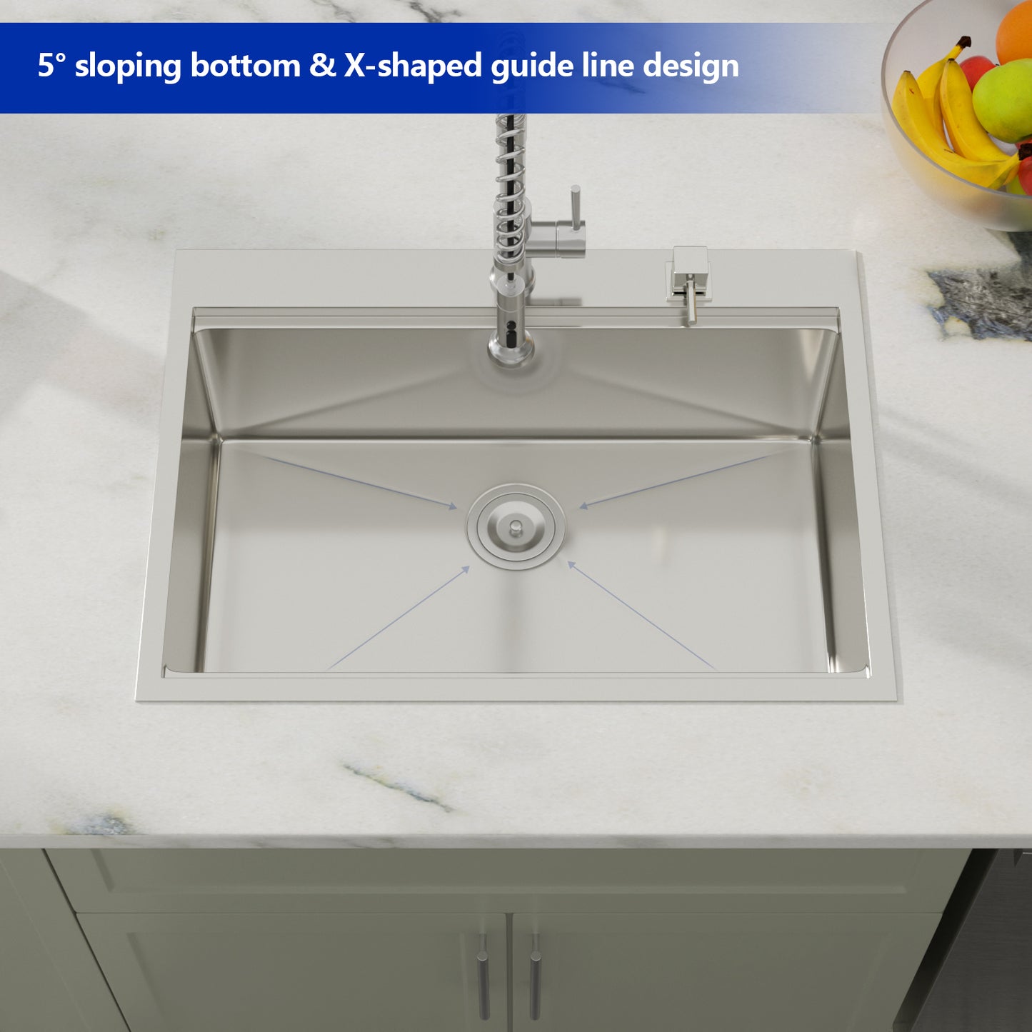 Dcolora 30x22 Inch Drop In Kitchen Sink Workstation16 Gauge Stainless Steel Sinks Single Bowl Topmount, Round Corner 30"x22"x10, DC-T7745