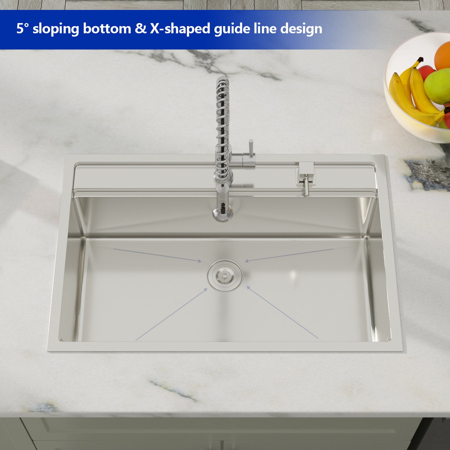 Dcolora 33x22 Drop In Kitchen Sink Splash Guard Stainless Steel Single Bowl Topmount Workstation Sinks, Round Corner 33"x22"x10", DC-T7757