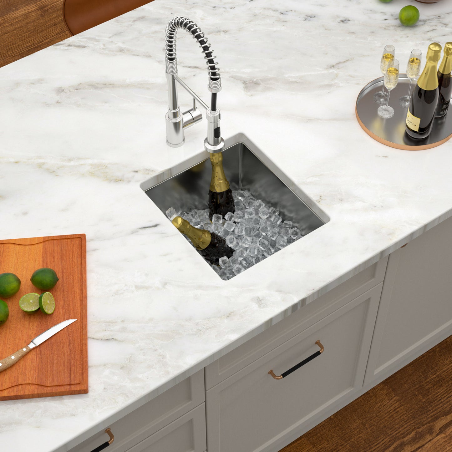 Dcolora 15 Inch Wet Bar Sink Undermount Small Kitchen Sink 16 Gauge Stainless Steel Prep Sink Single Bowl,15"x17"x10" Rounded Corner, DC-U7722