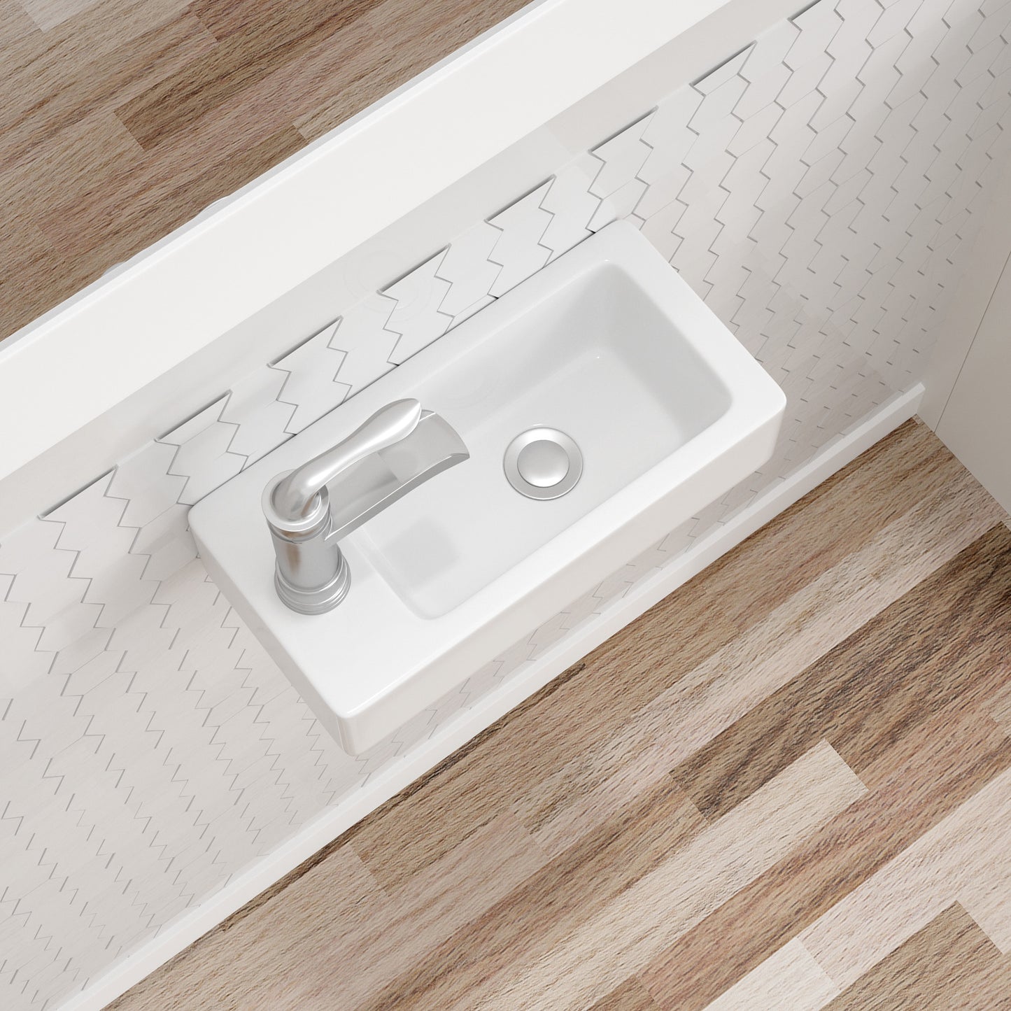 Dcolora Small Bathroom Sink, 14.5"x7" Small Wall Mounted Sink Floating Rectangle White Sink Ceramic Porcelain Tiny Bathroom Sink, Left Hand