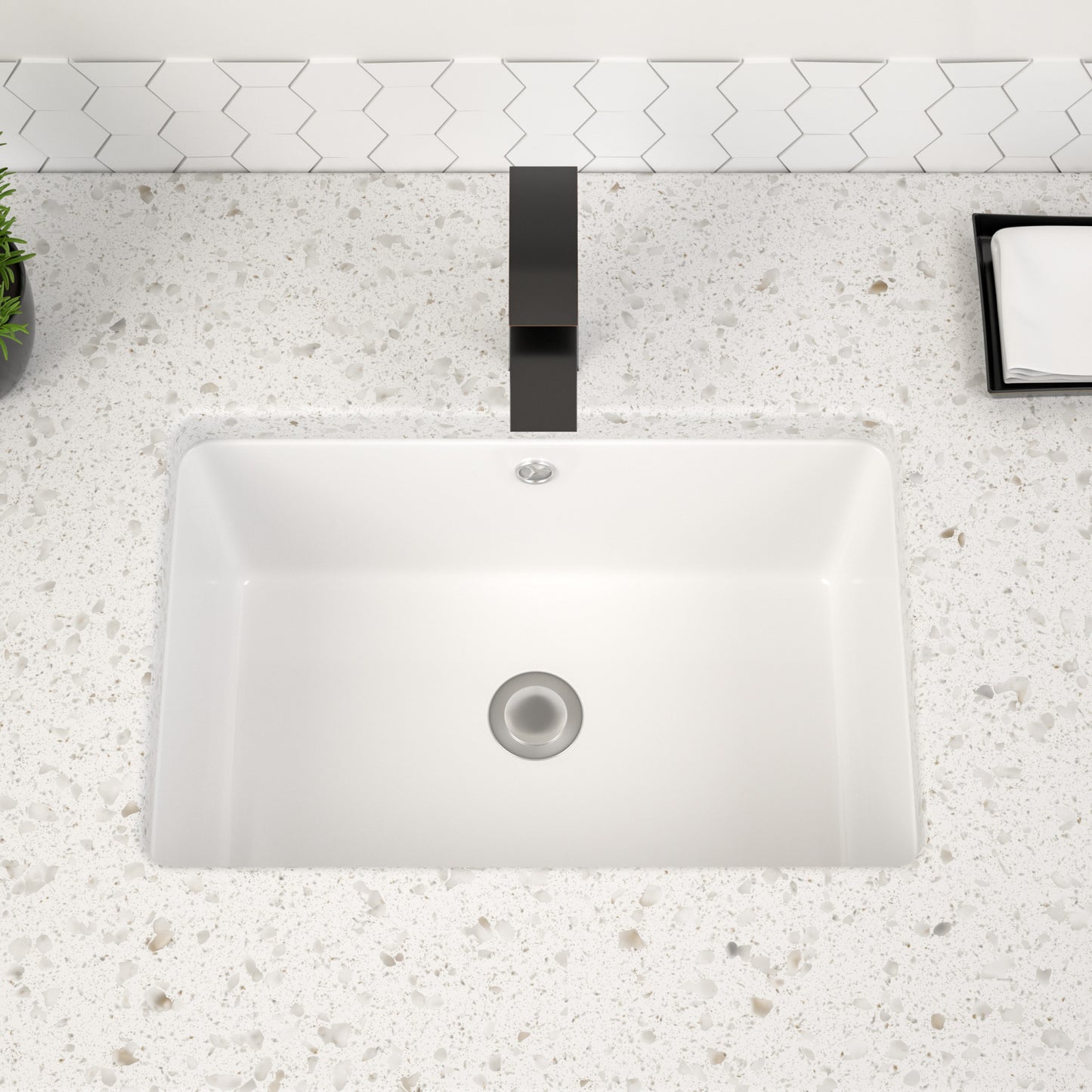 Dcolora Undermount Bathroom Sink Rectangle 16"x10" White Porcelain Ceramic Rectangular Vessel Sink Under Counter Lavatory Vanity Bath Sink Bowl Basin With Overflow