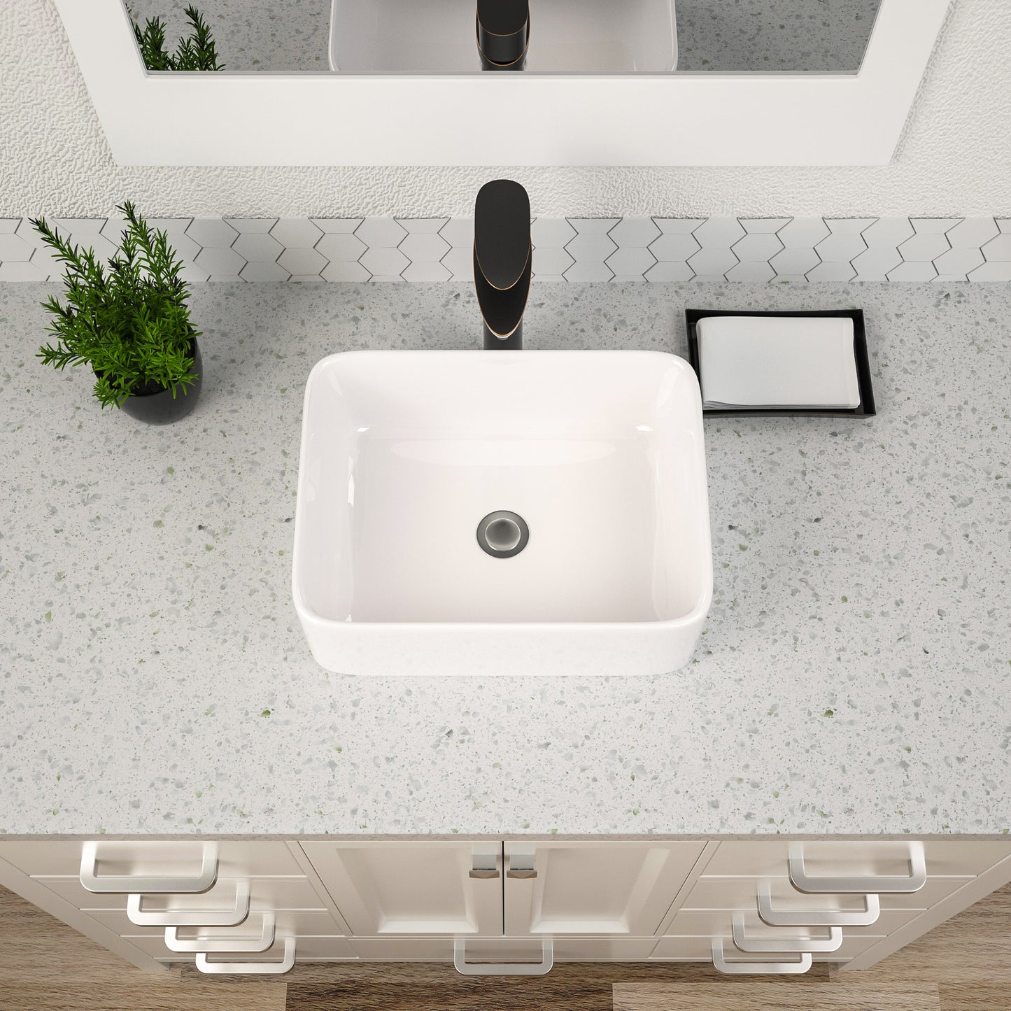 Dcolora 16"x12" Vessel Sink for Bathroom Rectangular Countertop White Ceramic Sink Porcelain Rectangle Bath Vanity Vessel Sink Above Counter DC-V8870