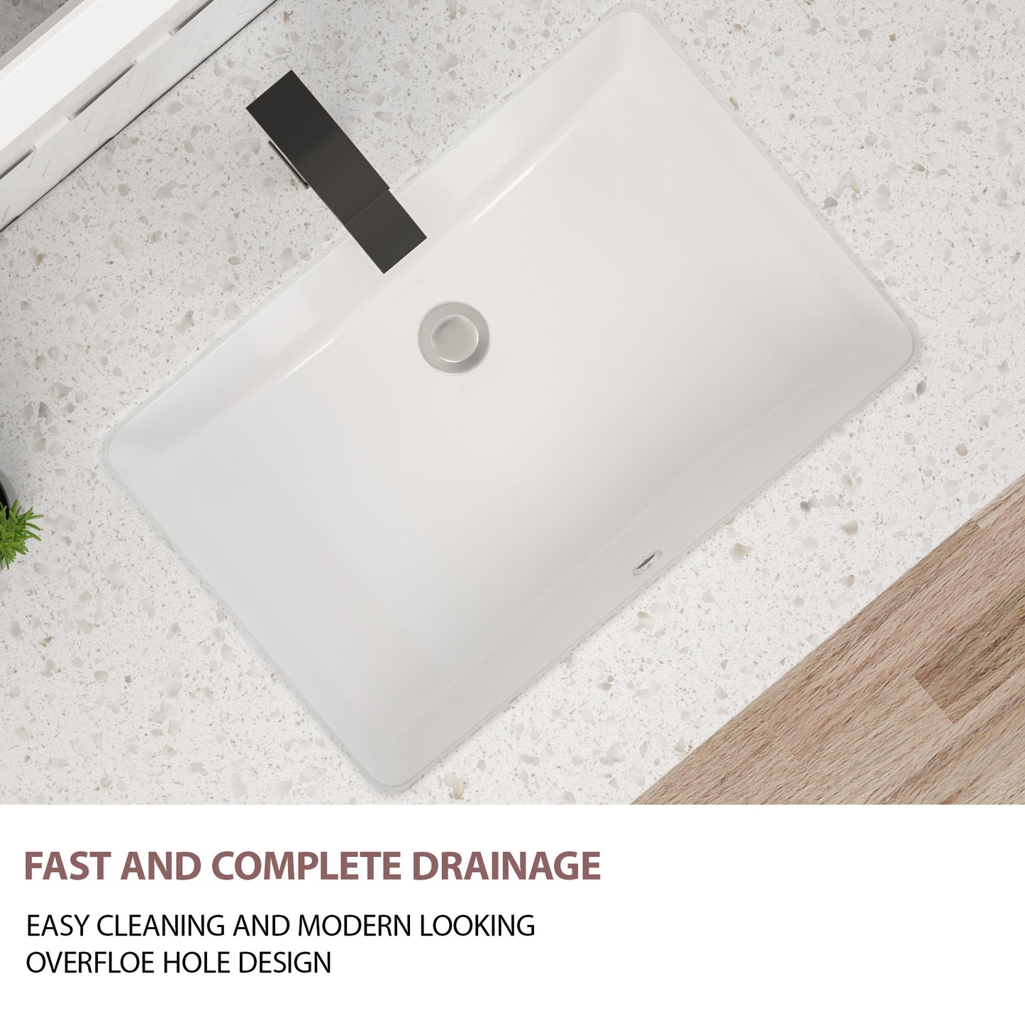 Dcolora Undermount Bathroom Sink Rectangle 17-1/2"x11" White Porcelain Ceramic Rectangular Vessel Sink Under Counter Lavatory Vanity Bath Sink Bowl Basin With Overflow