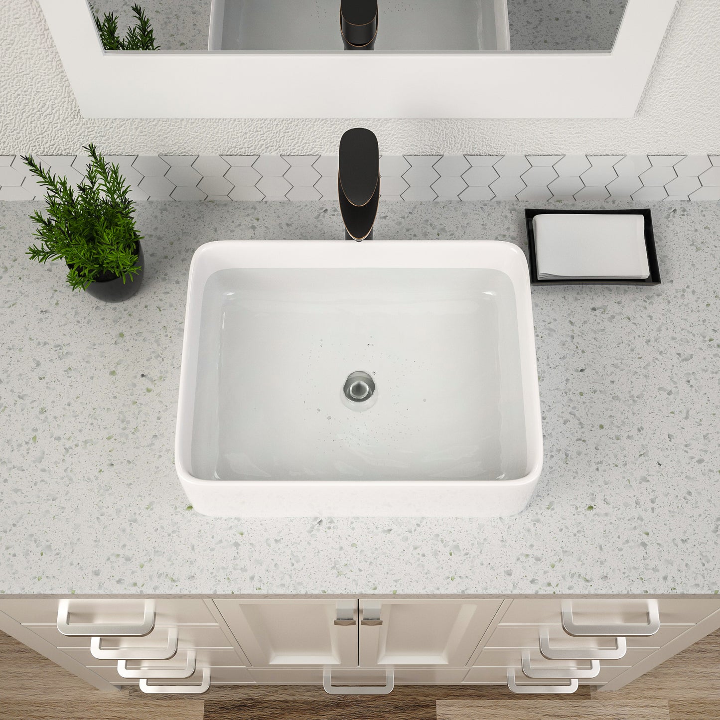 Vessel Sink Rectangular, Dcolora 19" x 15" Bathroom Vessel Sink White Ceramic Porcelain Rectangle Bathroom Vessel Sink Above Counter Vanity Bath Sink Basin
