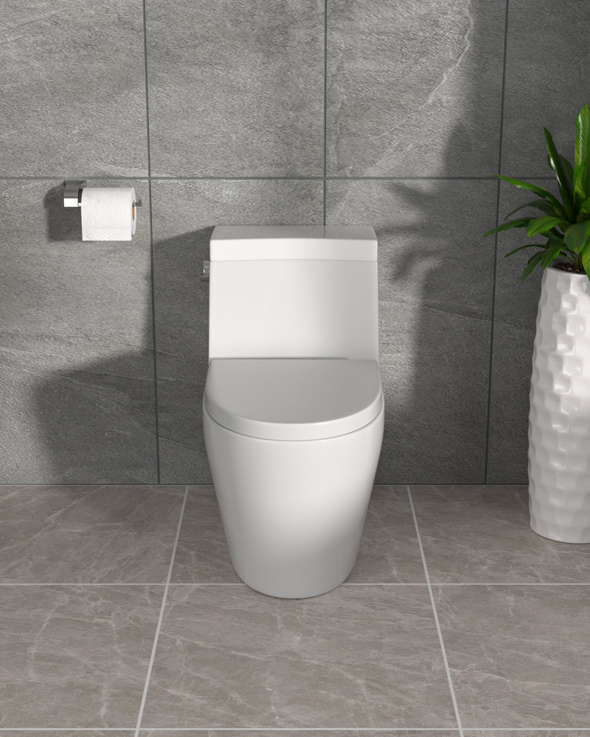 Dcolora One Piece Toilet DC-OPT153 - Efficient 1.28 GPF Bathroom Toilet with Comfort Seat and Chair Height, Modern Design, 27.6 x 16.1 x 26.4, Ivory White, 12" Rough-in