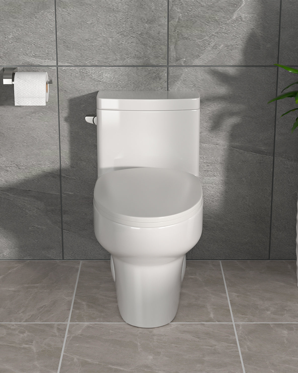 Dcolora One Piece Toilet Single Flush 1.28 GPF Siphonic Flushing Bathroom Modern Comfort Height White Ceramic Standard Compact Tall Elongated Toilet, 12" Rough-in, DC-O8811