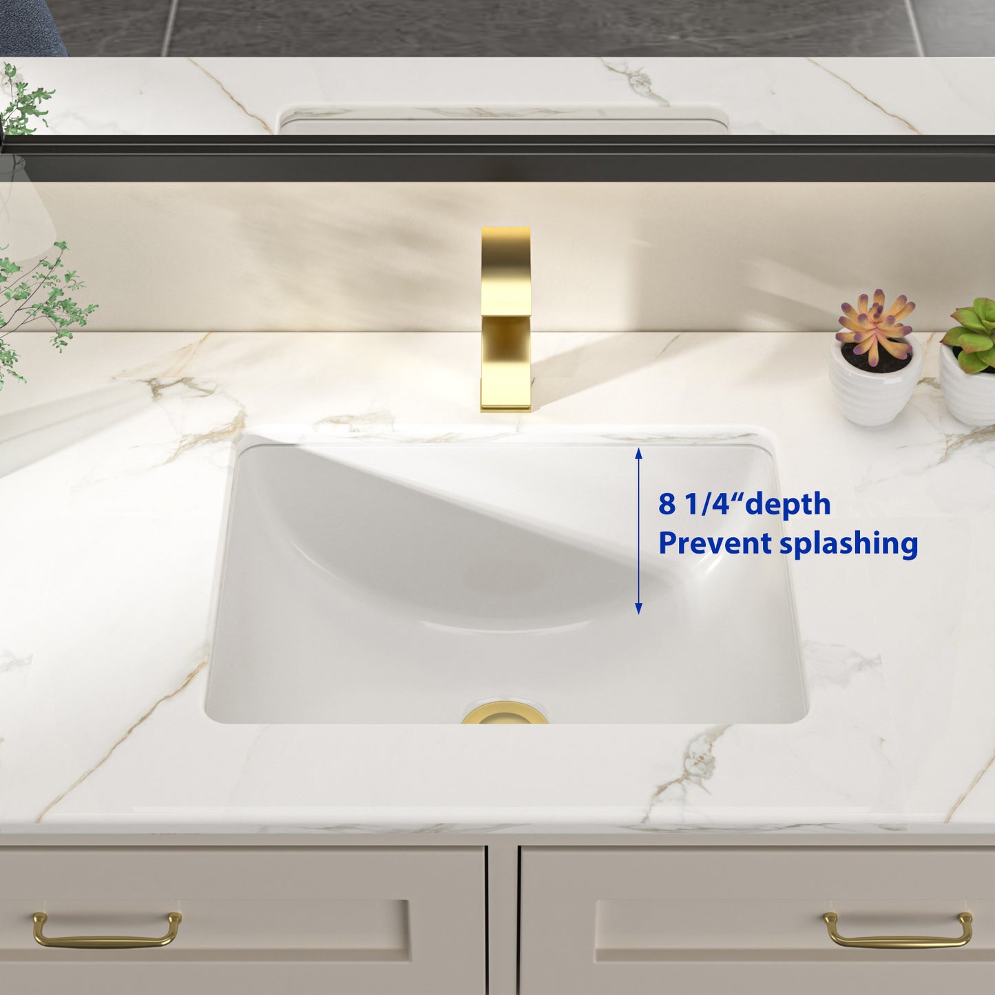 Dcolora Undermount Bathroom Sink Rectangle 16"x12" White Porcelain Ceramic Rectangular Vessel Sink Under Counter Lavatory Vanity Bath Sink Bowl Basin With Overflow