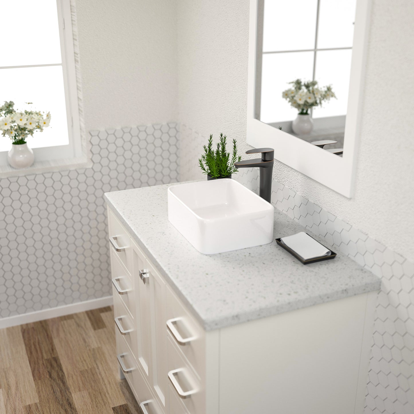 Dcolora 16"x12" Vessel Sink for Bathroom Rectangular Countertop White Ceramic Sink Porcelain Rectangle Bath Vanity Vessel Sink Above Counter DC-V8870