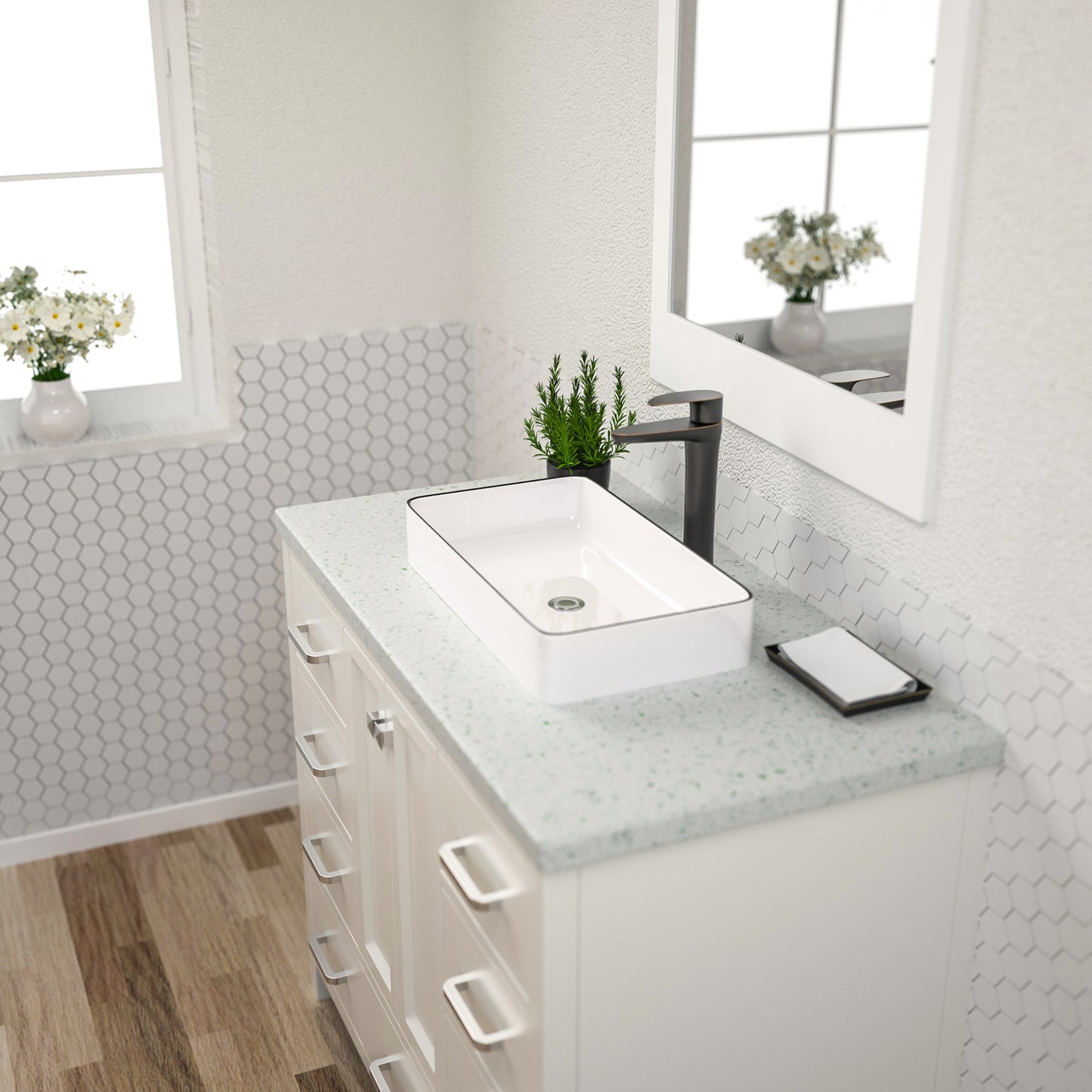 Vessel Sink Rectangular, Dcolora 24"x14" White Vessel Sink with Black Rim Ceramic Porcelain Rectangle Bathroom Vessel Sink Above Counter Vanity Sink Basin