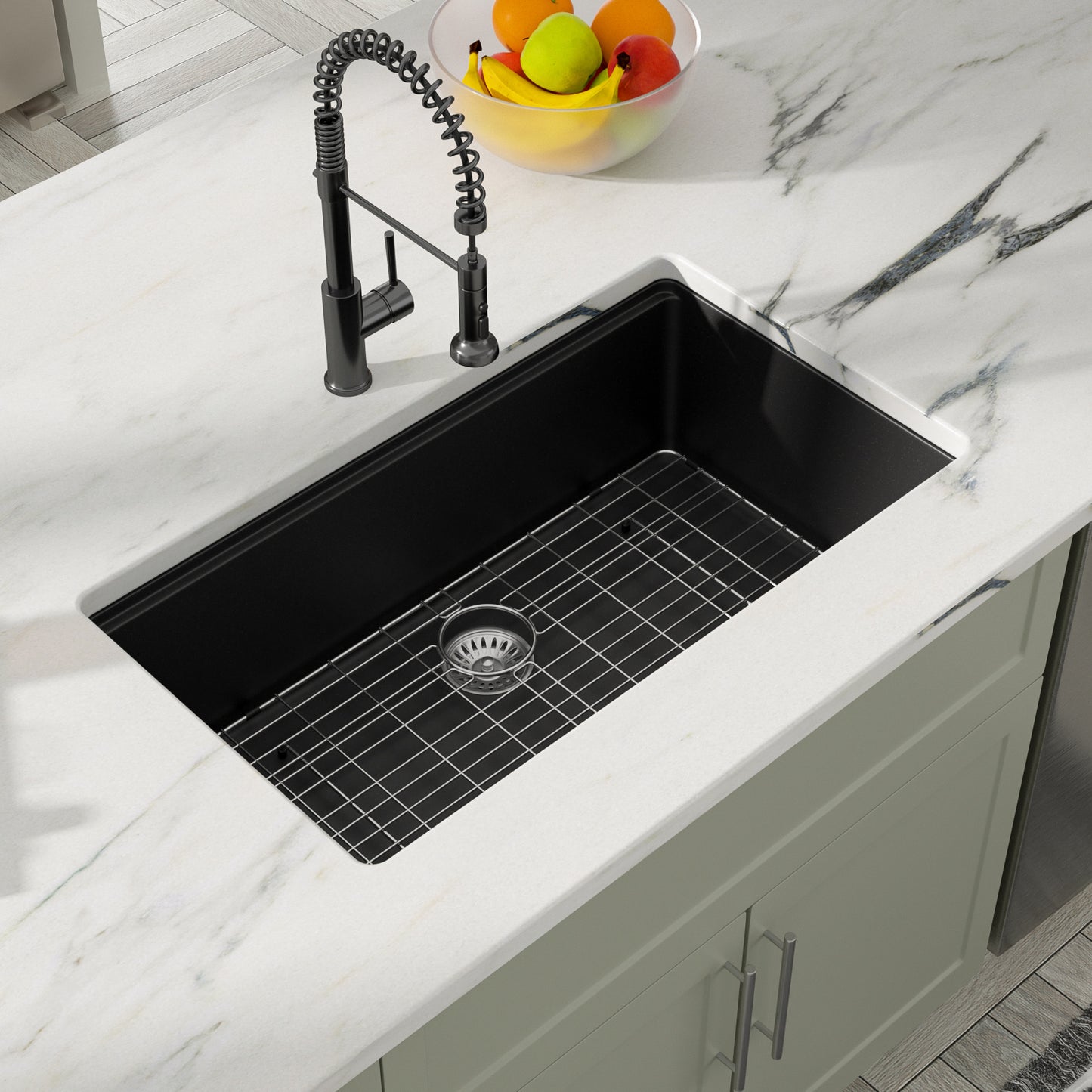Dcolora 30 inches Granite Composite Kitchen Sink Workstation Black Undermount Single Bowl Large Kitchen Sink 30"W x 19"D x 10"H, DC-GU7742