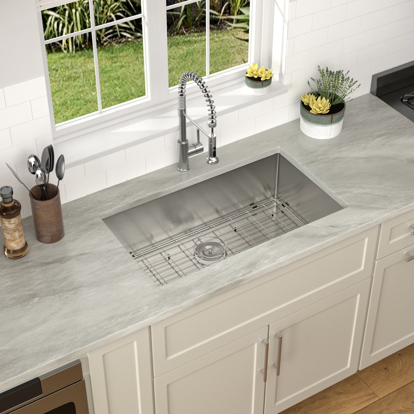 Dcolora 32 Inch Undermount Kitchen Sink 16 Gauge Hand welding 304 Stainless Steel Classic Brushed Large Single Bowl Kitchen Sink, Round Corner 32"x19"x10" DC-U7743
