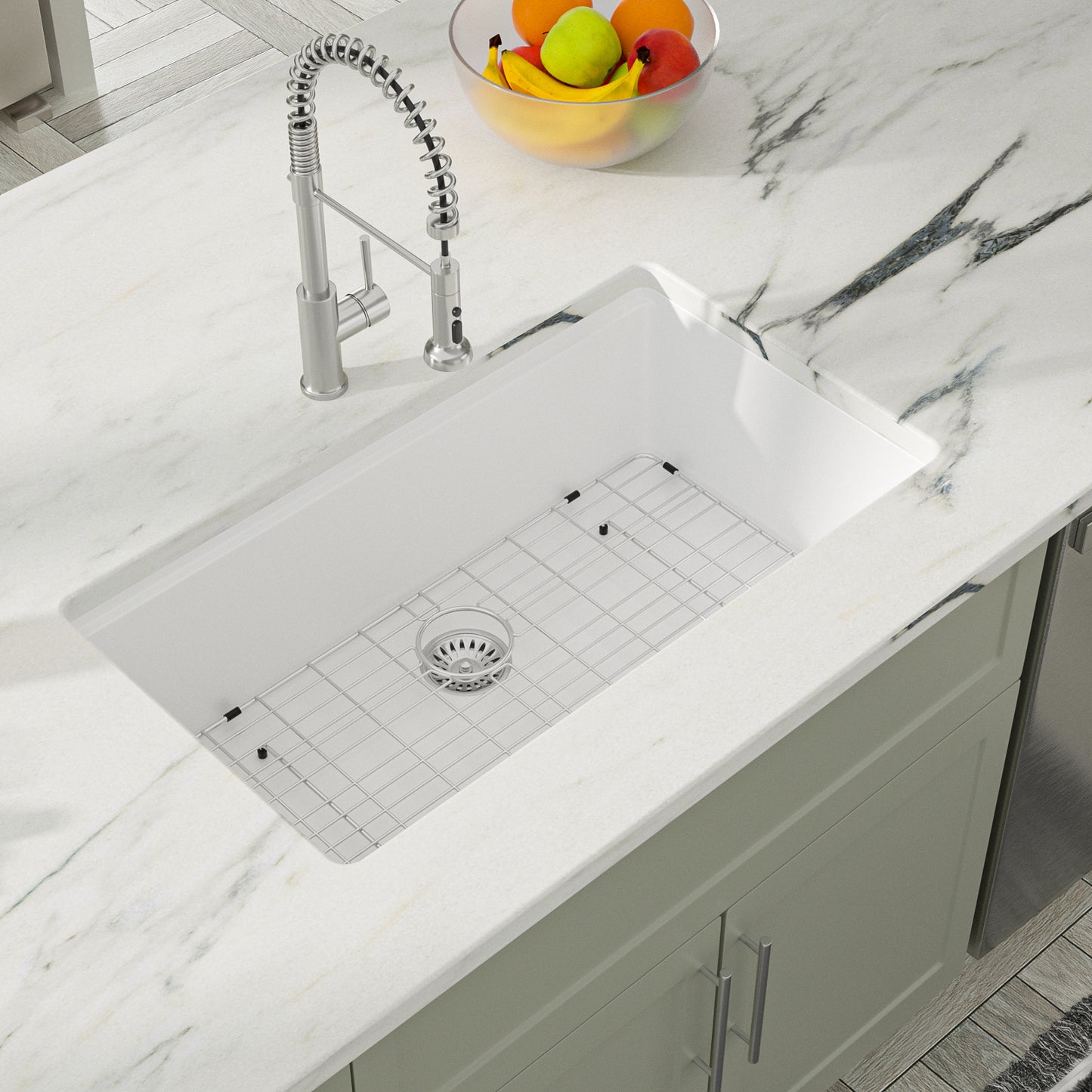 Dcolora White Kitchen Sink 30 inches Granite Composite Workstation Undermount Single Bowl Quartz Kitchen Sink 30"W x 19"D x 10"H, DC-GU7754