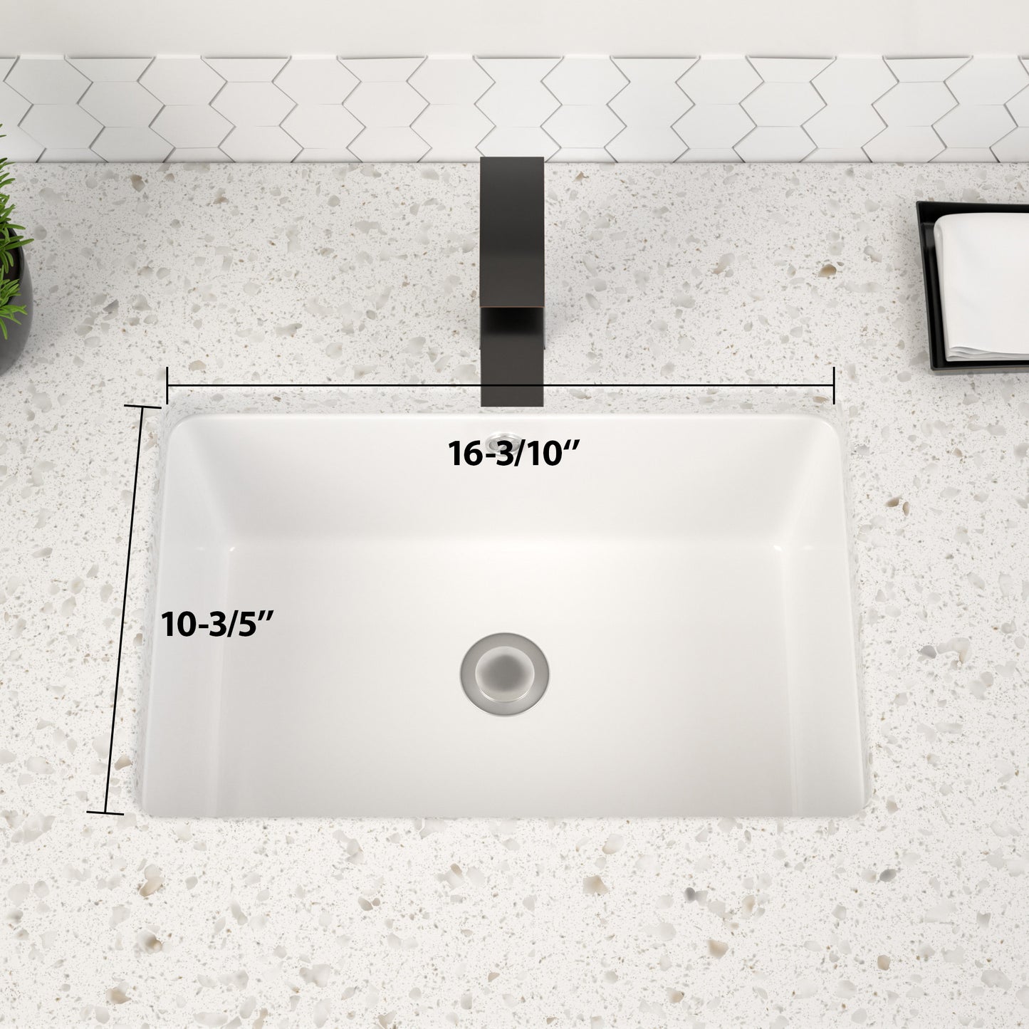 Dcolora Undermount Bathroom Sink Rectangle 16"x10" White Porcelain Ceramic Rectangular Vessel Sink Under Counter Lavatory Vanity Bath Sink Bowl Basin With Overflow