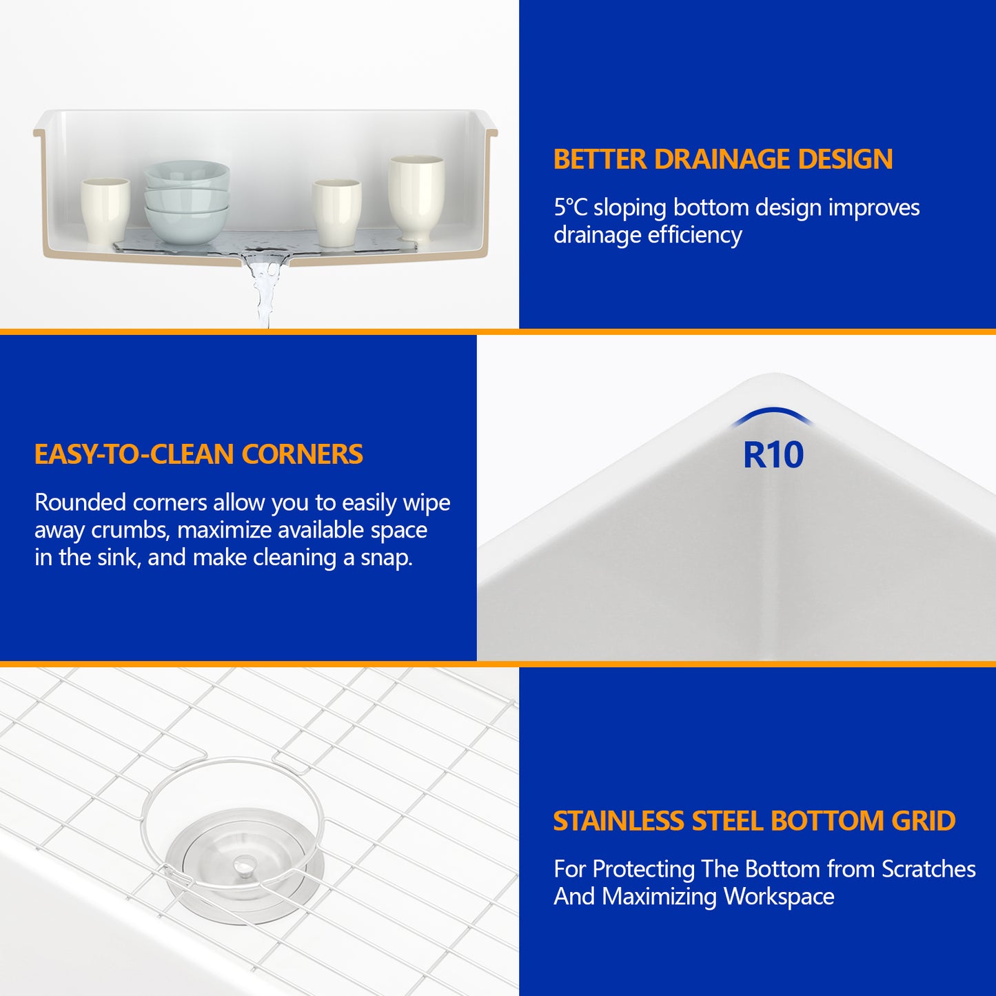 Dcolora 32"x19" White Kitchen Sink Undermount Large Single Bowl Dual Mount White Ceramic Porcelain Fireclay Sink Basin Under Counter Sink
