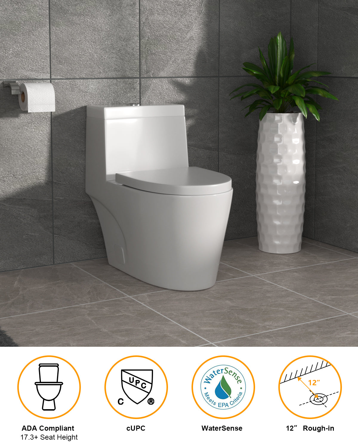 Dcolora Bathroom Modern Elongated One Piece Toilet With Soft Closing Seat, Efficient 1.1/1.6GPF Dual Flush, 12"Rough In DC-OPT154 Ivory White, 27.6 x 16.1 x 26.4