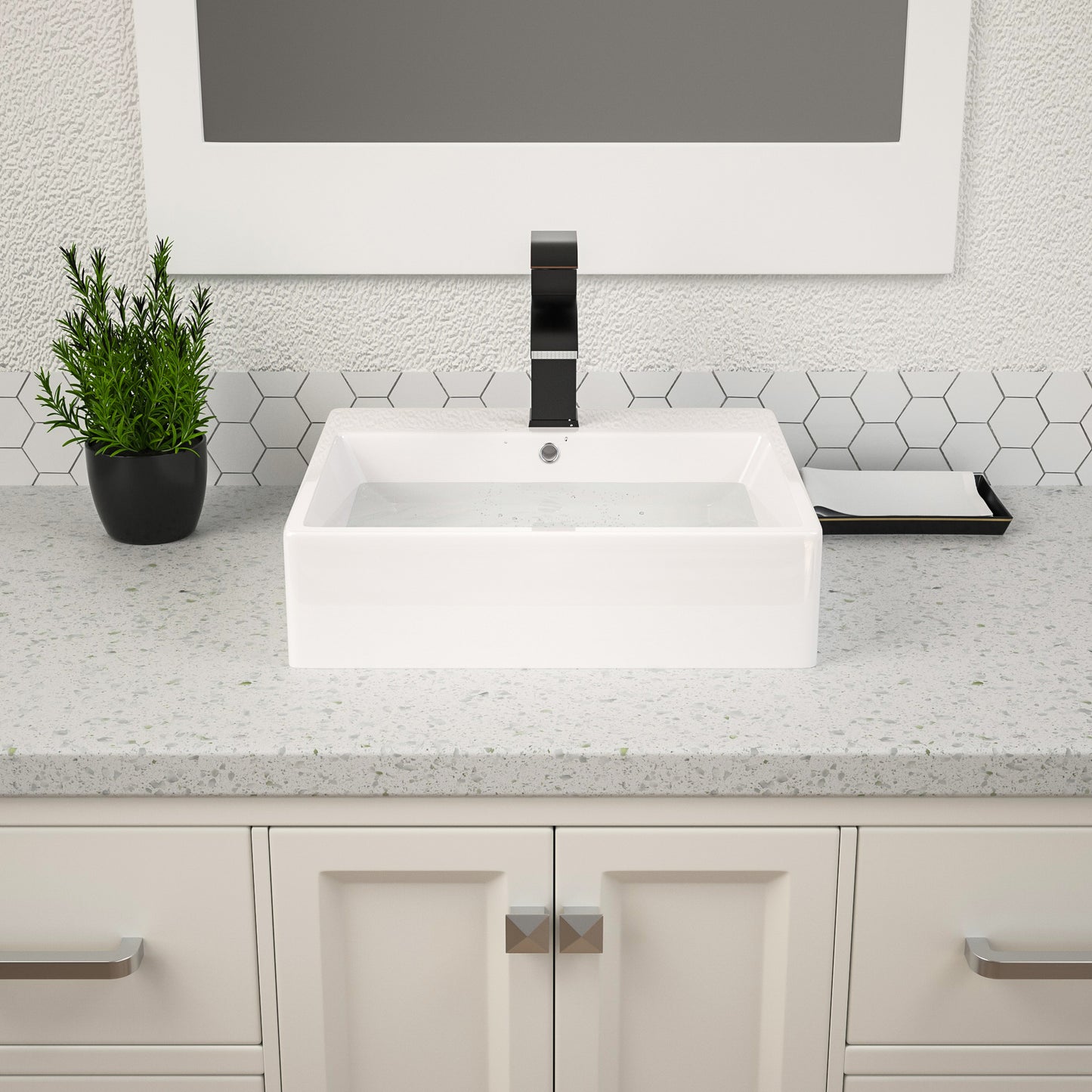 Vessel Sink Wall Mounted, Dcolora 20.8" x 16" Floating Bathroom Sink White Ceramic Porcelain Rectangle Bathroom Vanity Sink with Overflow Above Counter Lavatory Sink Basin