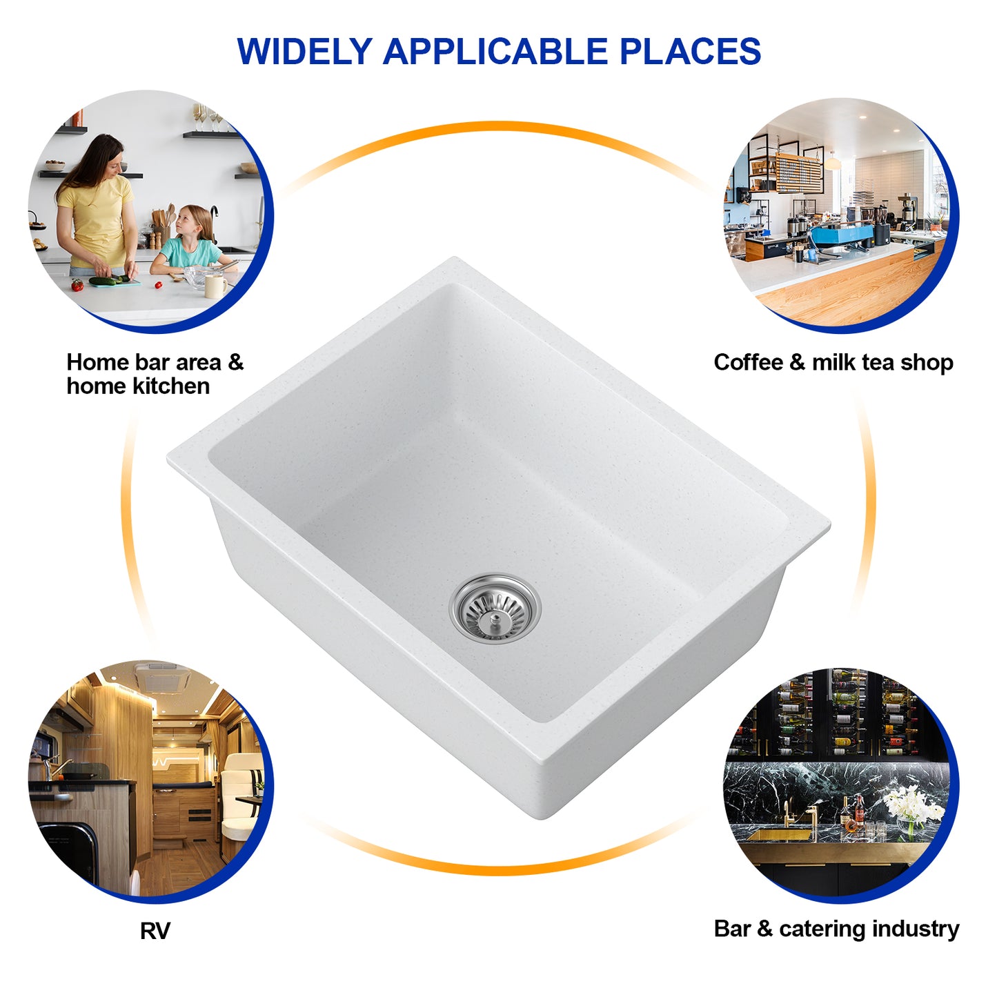 Dcolora 22 Inch Undermount Wet Bar Sink Single Bowl Modern Kitchen Sink White Granite Composite Deep Prep Small Sink 22"×17"×9",DC-GUW003