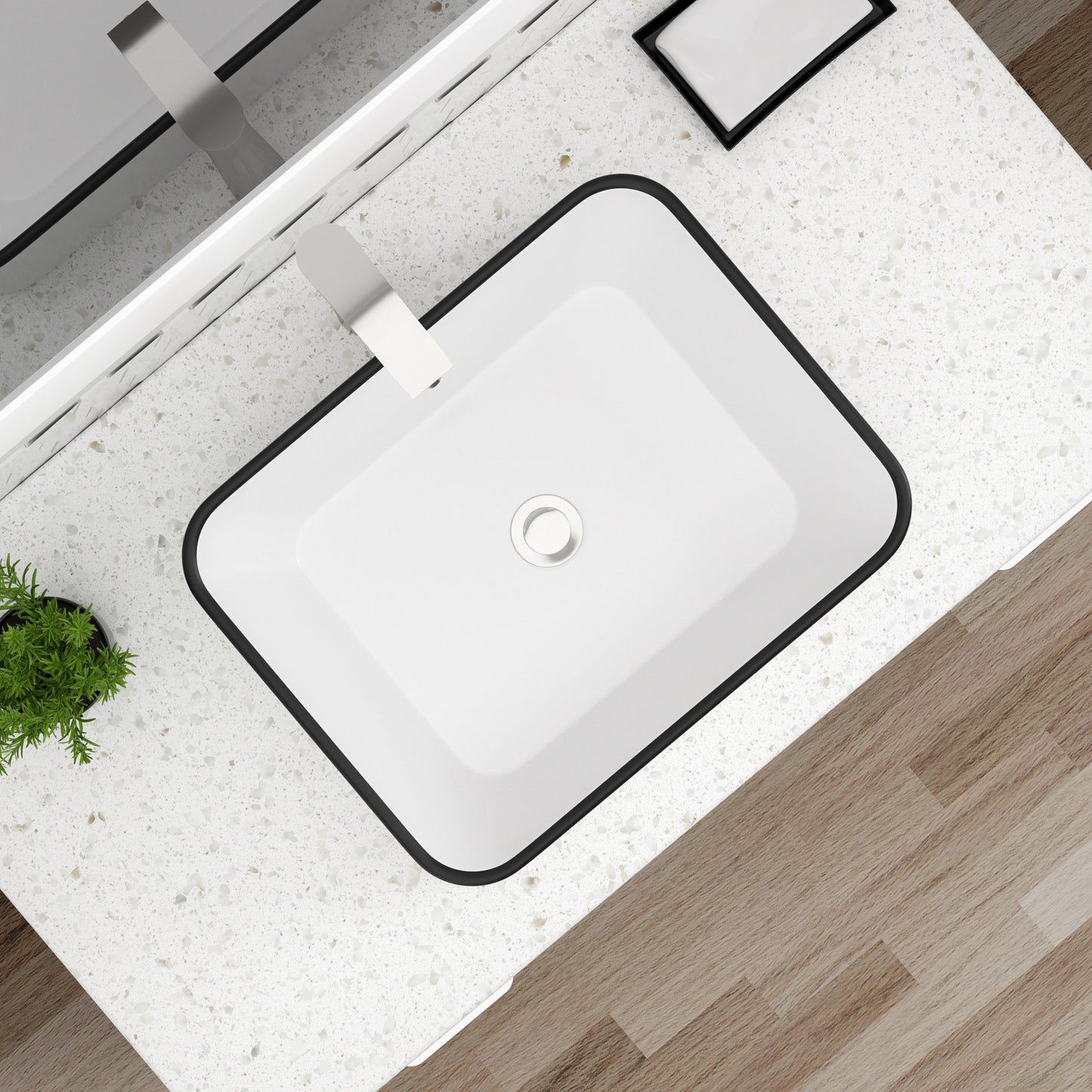 Vessel Sink Rectangular, Dcolora 19"x15" White Vessel Sink with Black Rim Ceramic Porcelain Rectangle Bathroom Vessel Sink Above Counter Vanity Sink Basin
