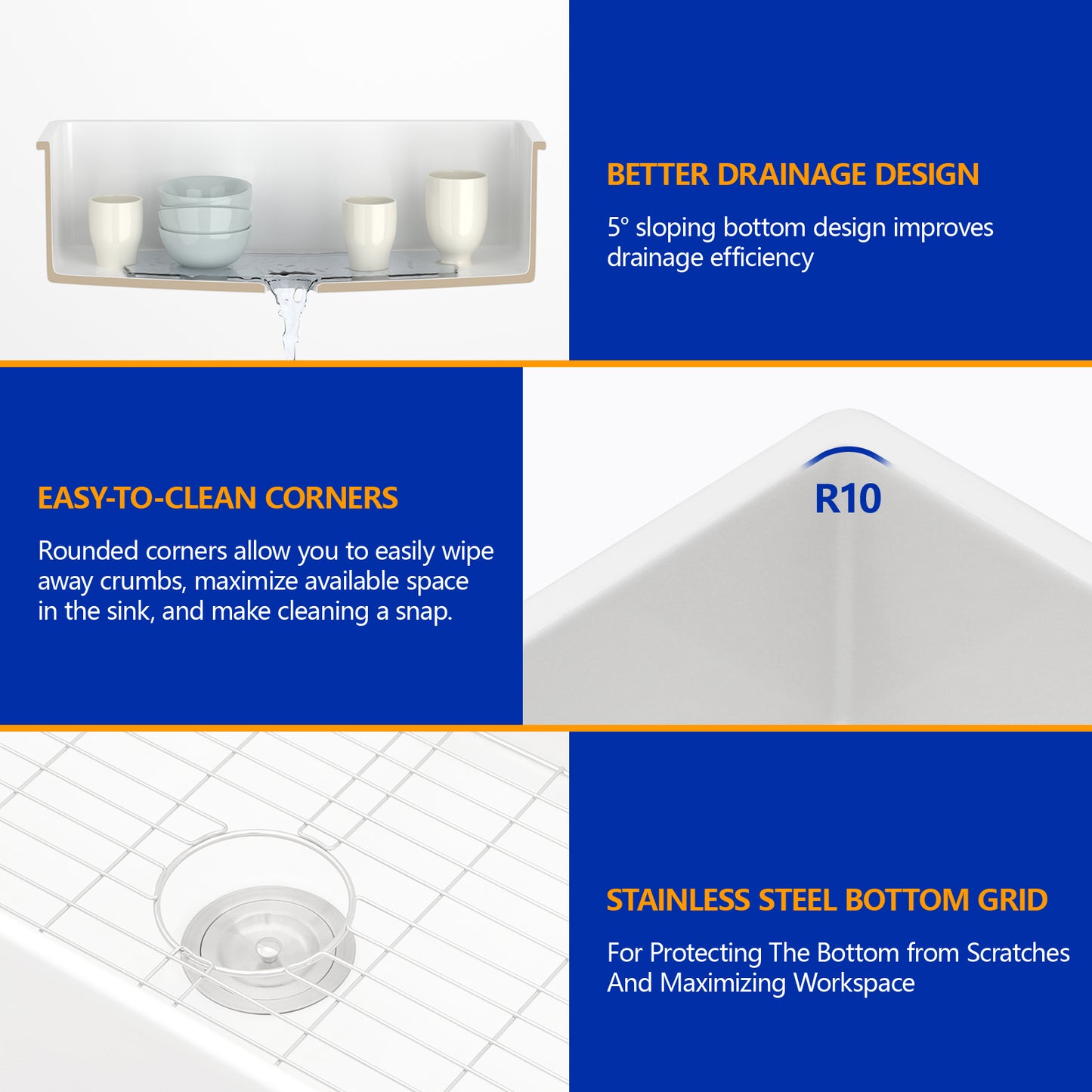 Dcolora 33 Inch Farmhouse Sink 33 Inch White, Apron Front Kitchen Sink White Fireclay Ceramic Porcelain Single Bowl Farm Kitchen Sink Basin DC-A7763