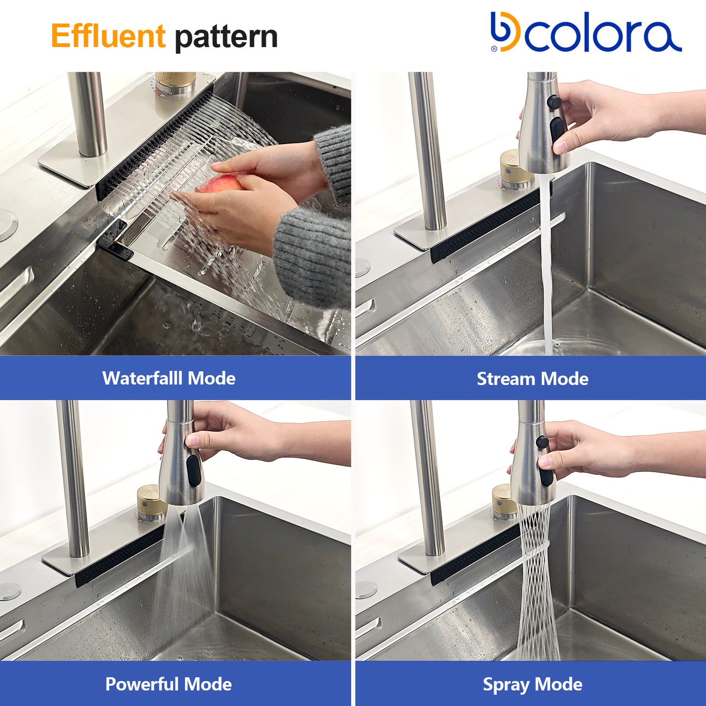 Dcolora 33x22 Waterfall Kitchen Sink Smart Workstation Sink with Faucet Combo 304 Stainlee Steel 16 Gauge Drop In Single Bowl Multifunctional Top Mount Sink DC-FY0001, 33 inch Brushed Nickel