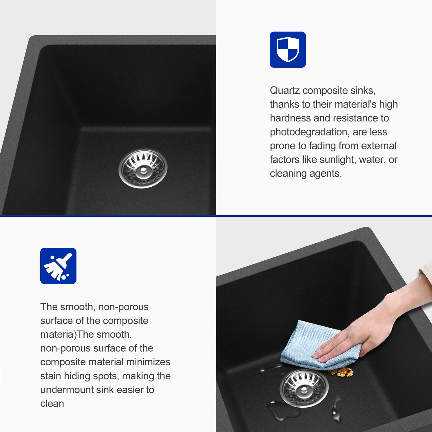 Dcolora 33 inch Quartz Matte Black Granite Composite Double Bowl Undermount Kitchen Sink Basin Deep 50/50 Split, DC-GU7761