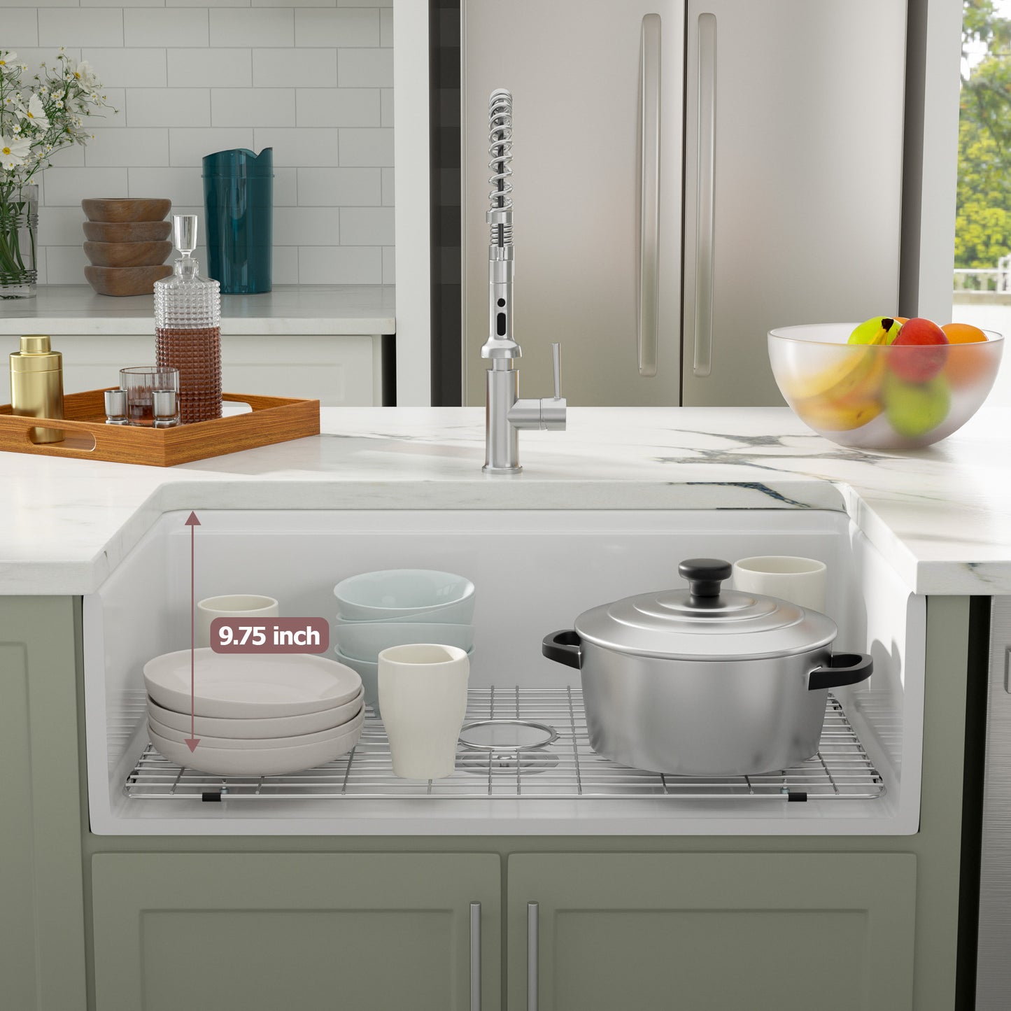 Dcolora 33 Inch White Farmhouse Sink Workstation Fireclay Porcelain Farm Kitchen Barn Sinks Flat Apron Front Ceramic Single Bowl Country Sink, DC-A7765, 33"x20"x10"