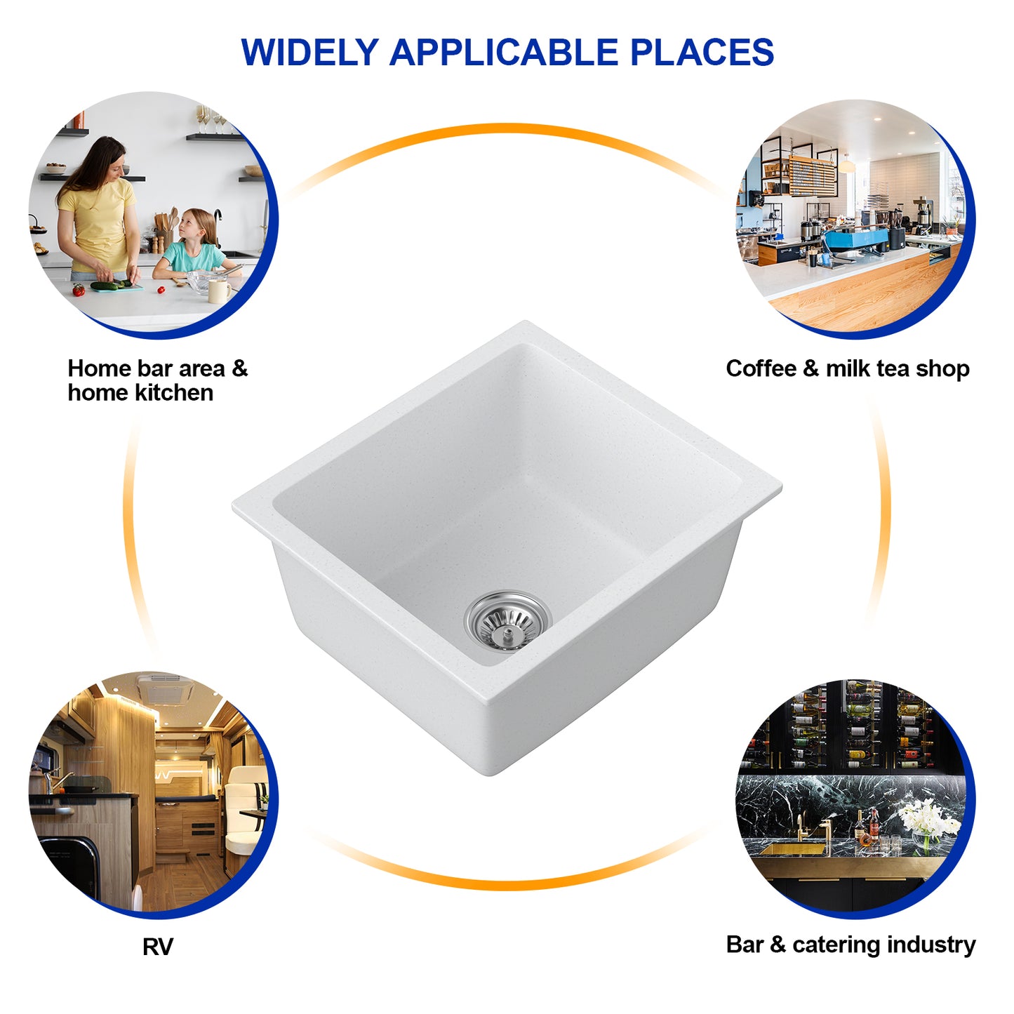 Dcolara 15 Inch White Undermount Wet Bar Sink Single Bowl Kitchen Sink Modern prep sink Granite Composite,DC-GUW001